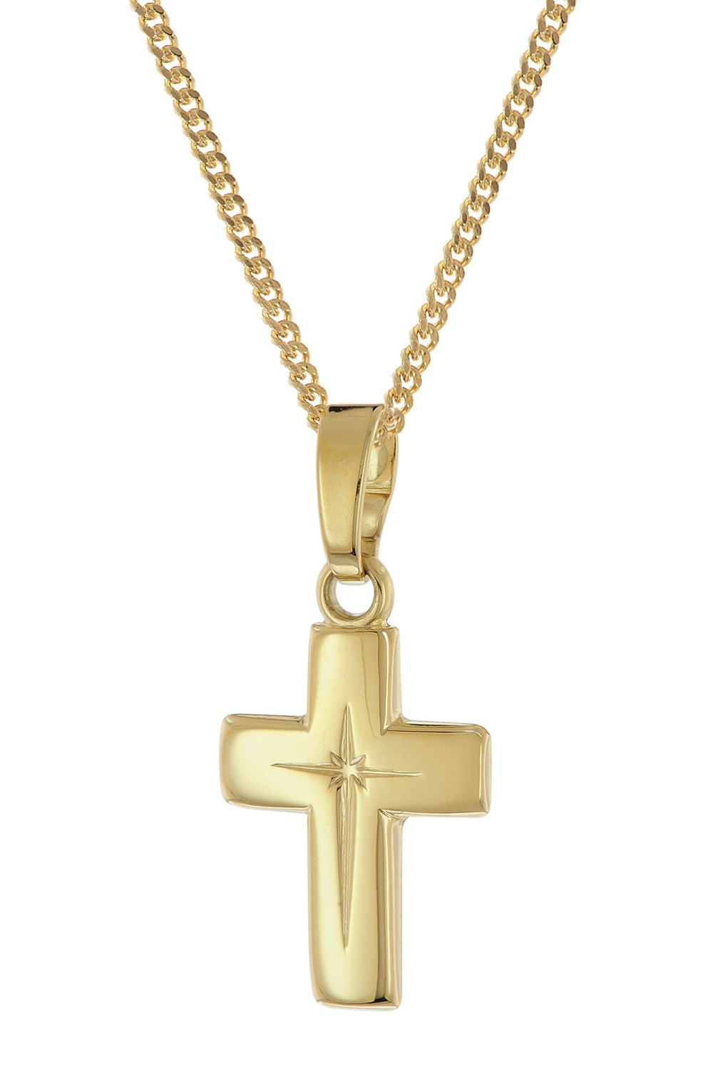 trendor 28392 Kreuz-Anhänger für Kinder Gold 585/14K mit goldplattierter Kette