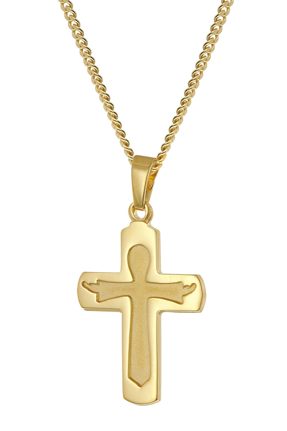 trendor 28598 Kreuz-Anhänger Gold 333 / 8 Kt. + Goldplattierte Silber-Kette
