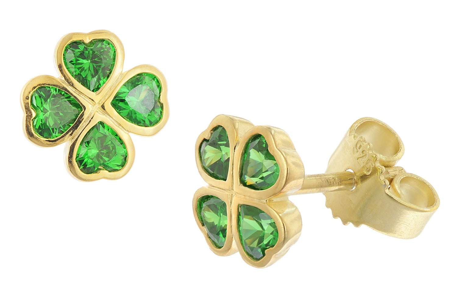 trendor 21143 Mädchen-Ohrringe 925 Silber Vergoldet Kleeblatt Ohrstecker