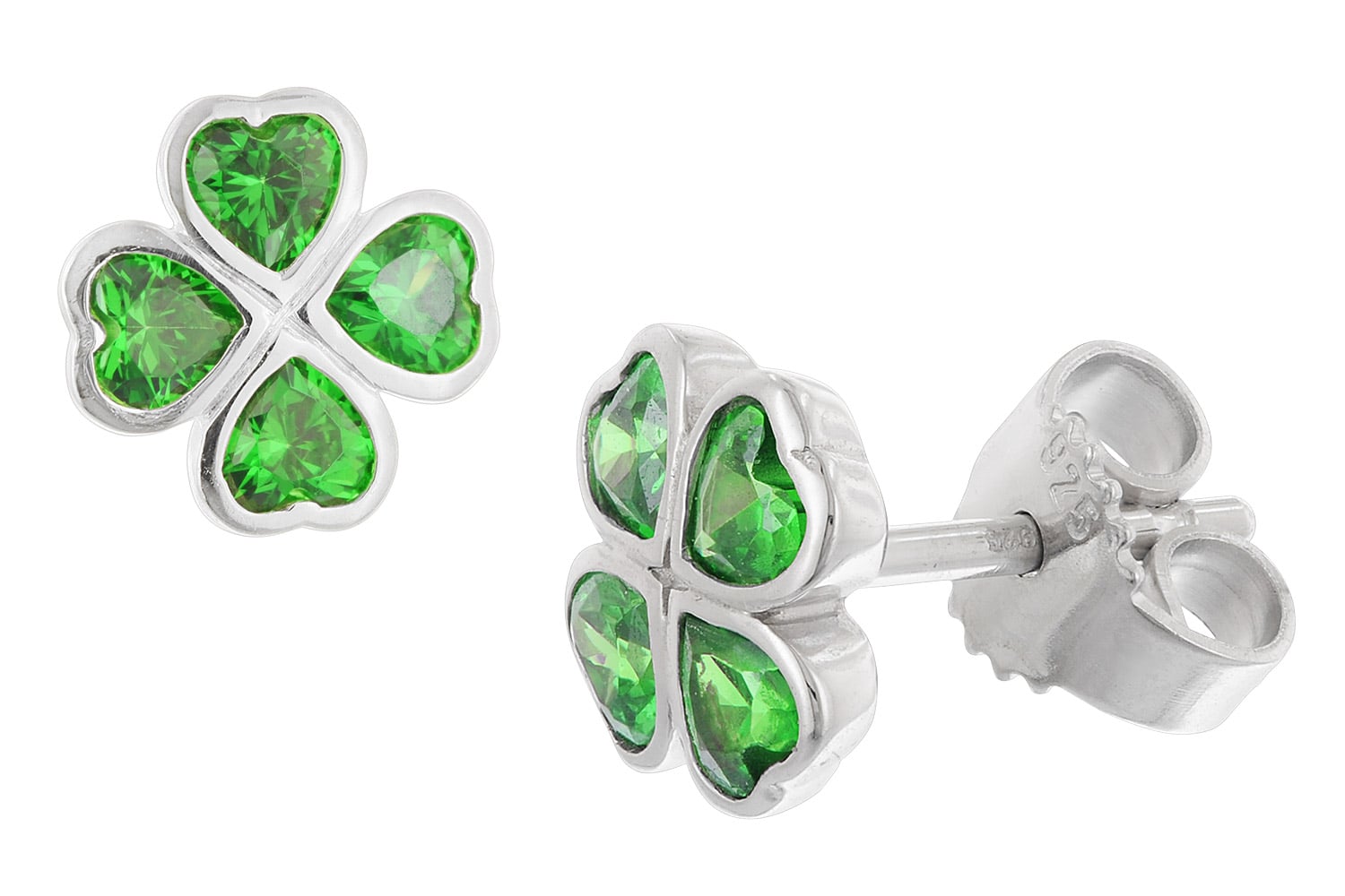 trendor 21142 Mädchen Ohrringe 925 Silber Ohrstecker mit grünem Kleeblatt