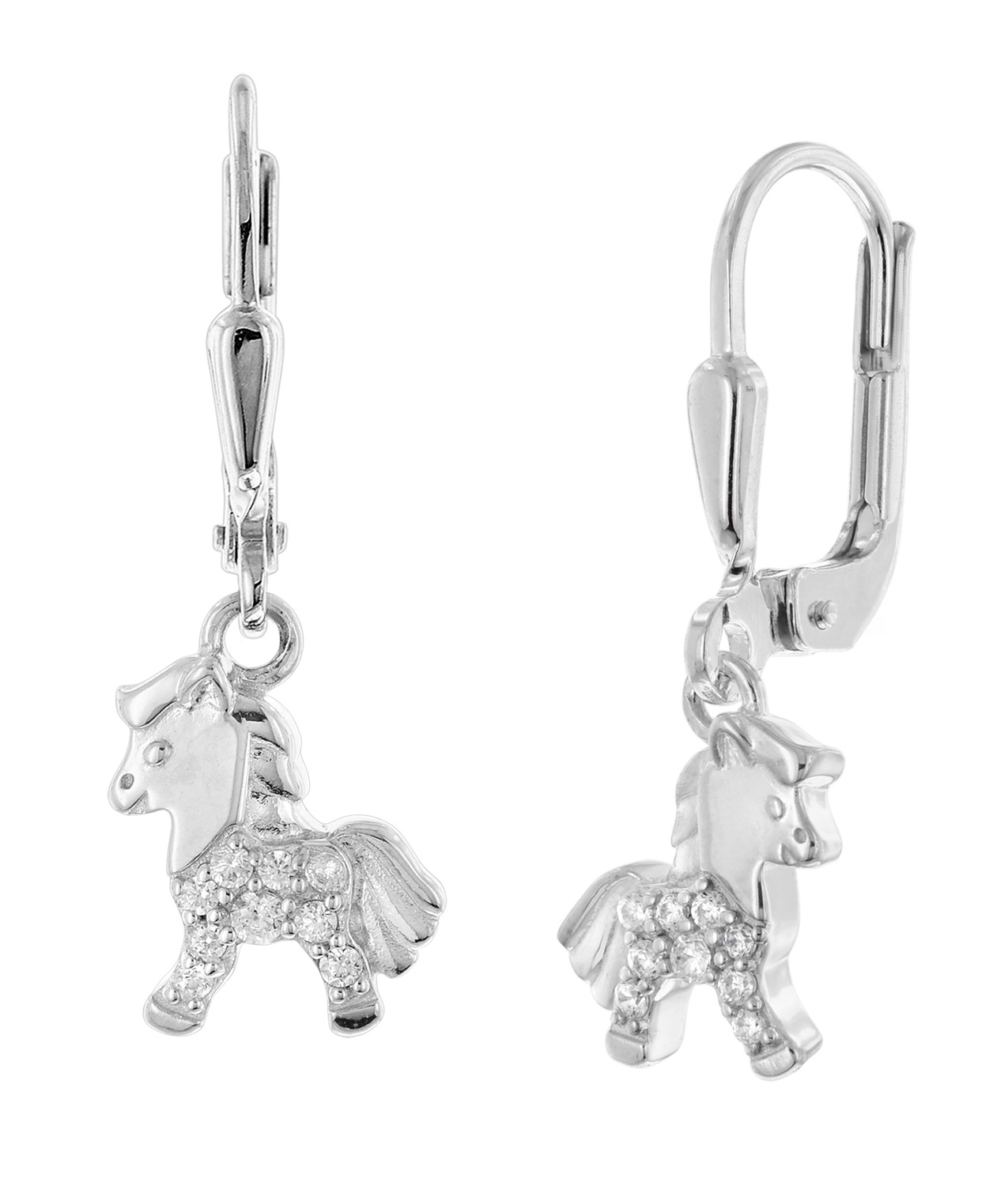 trendor 21145 Mädchen-Ohrringe Pferd 925 Silber Zirkonia Ohrhänger