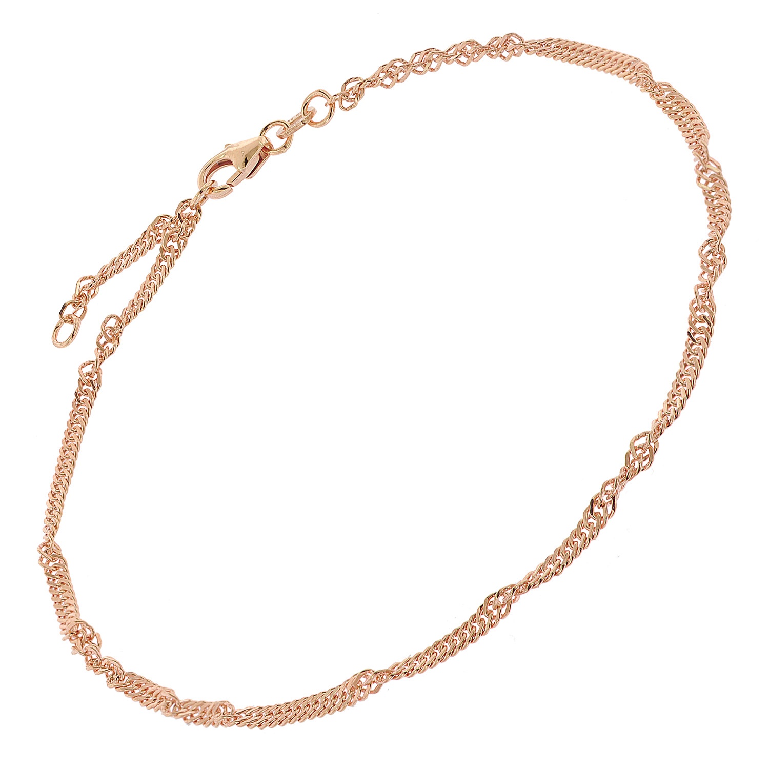 trendor 21233 Fußkette 925 Silber Rosé Vergoldet Singapur-Muster Breite 2,4 mm