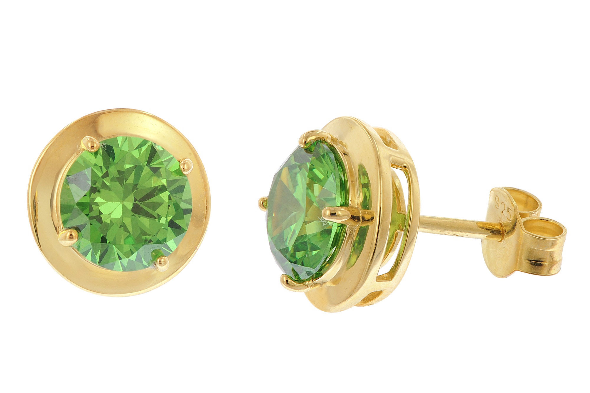 trendor 21334-11 Damen-Ohrstecker 925 Silber Vergoldet Zirkonia Smaragdgrün