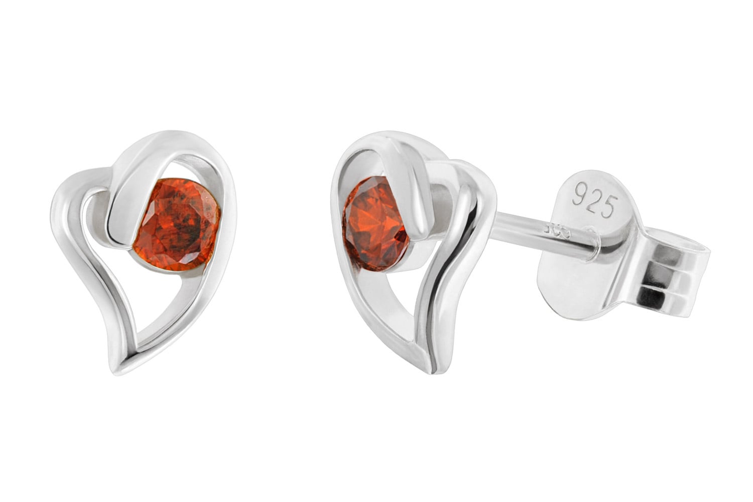 trendor 21404-07 Damen Ohrringe 925 Silber Ohrstecker Herz Rot
