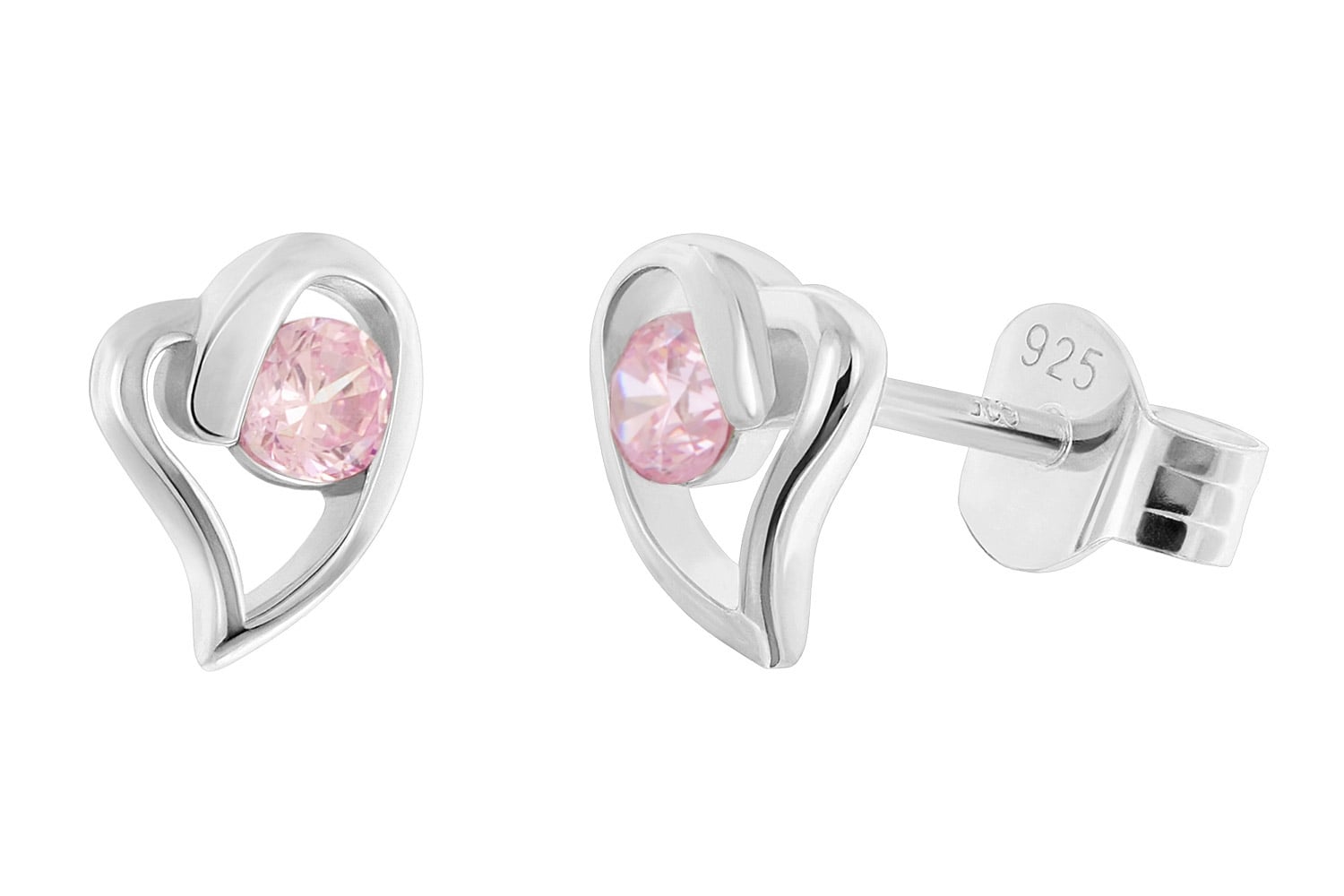 trendor 21404-09 Damen Ohrringe 925 Silber Ohrstecker Zirkonia Herz Pink