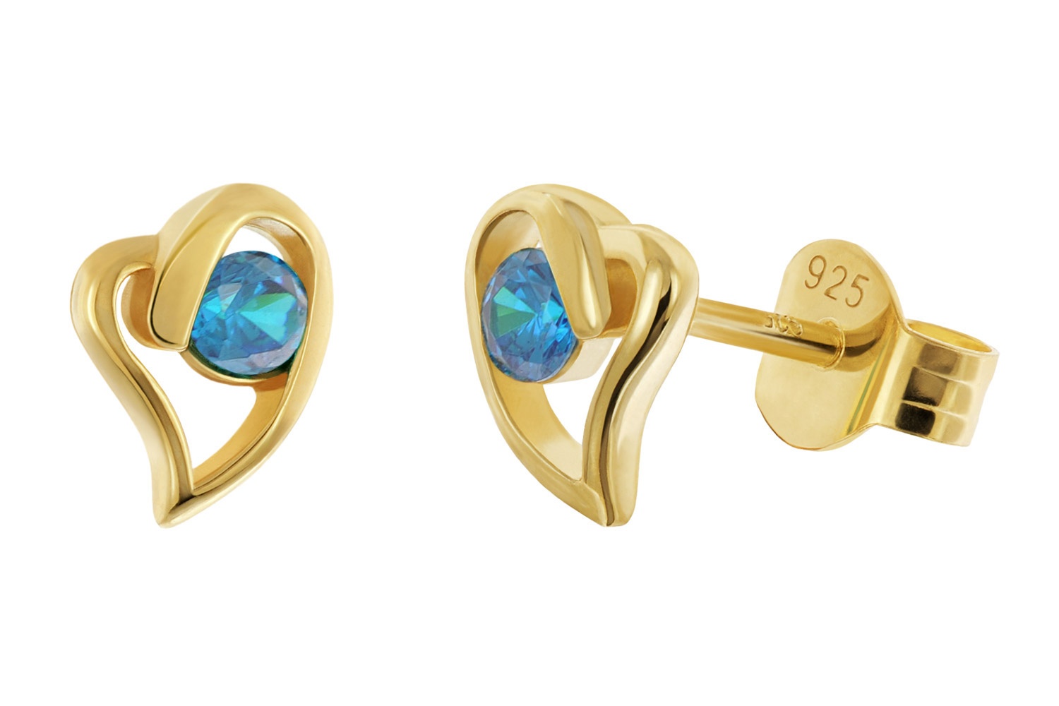 trendor 21412-05 Damen-Ohrstecker 925 Silber Vergoldet Herz Saphir-Blau