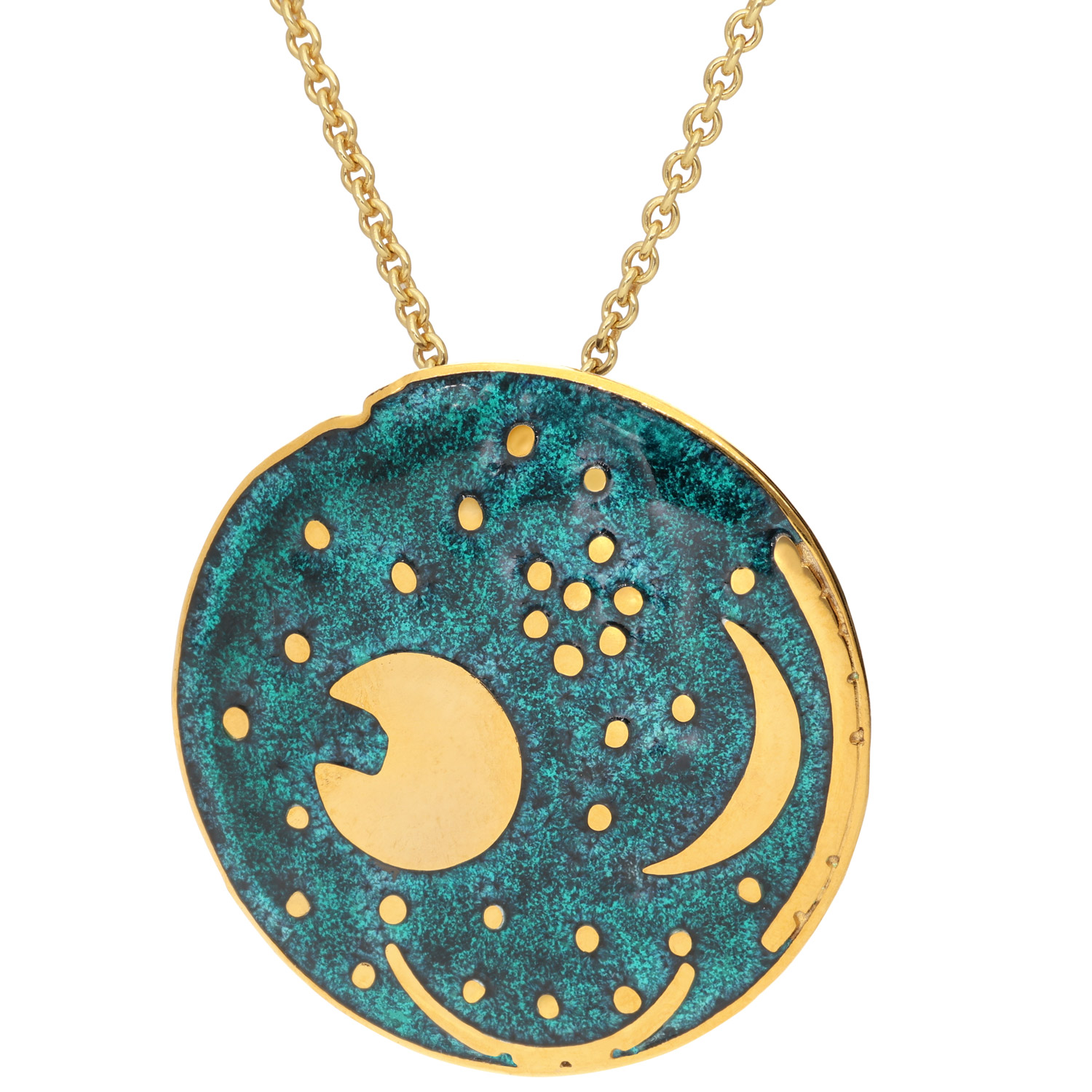 trendor 21453 Damen-Kette Himmelsscheibe von Nebra Silber grün/gold ⌀ 30 mm