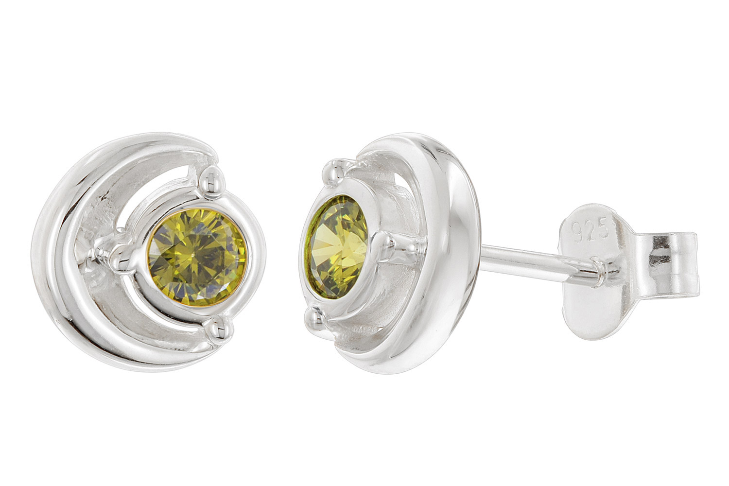 trendor 21422-19 Damen Ohrringe 925 Silber Ohrstecker Zirkonia Peridot-Grün