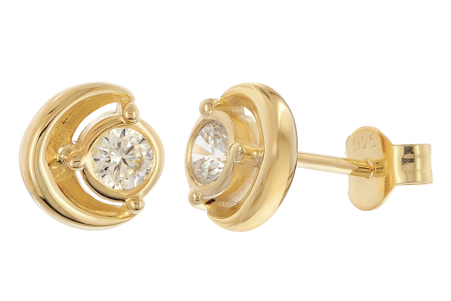 trendor 21430-01 Damen Ohrringe 925 Silber Vergoldet Zirkonia Ohrstecker