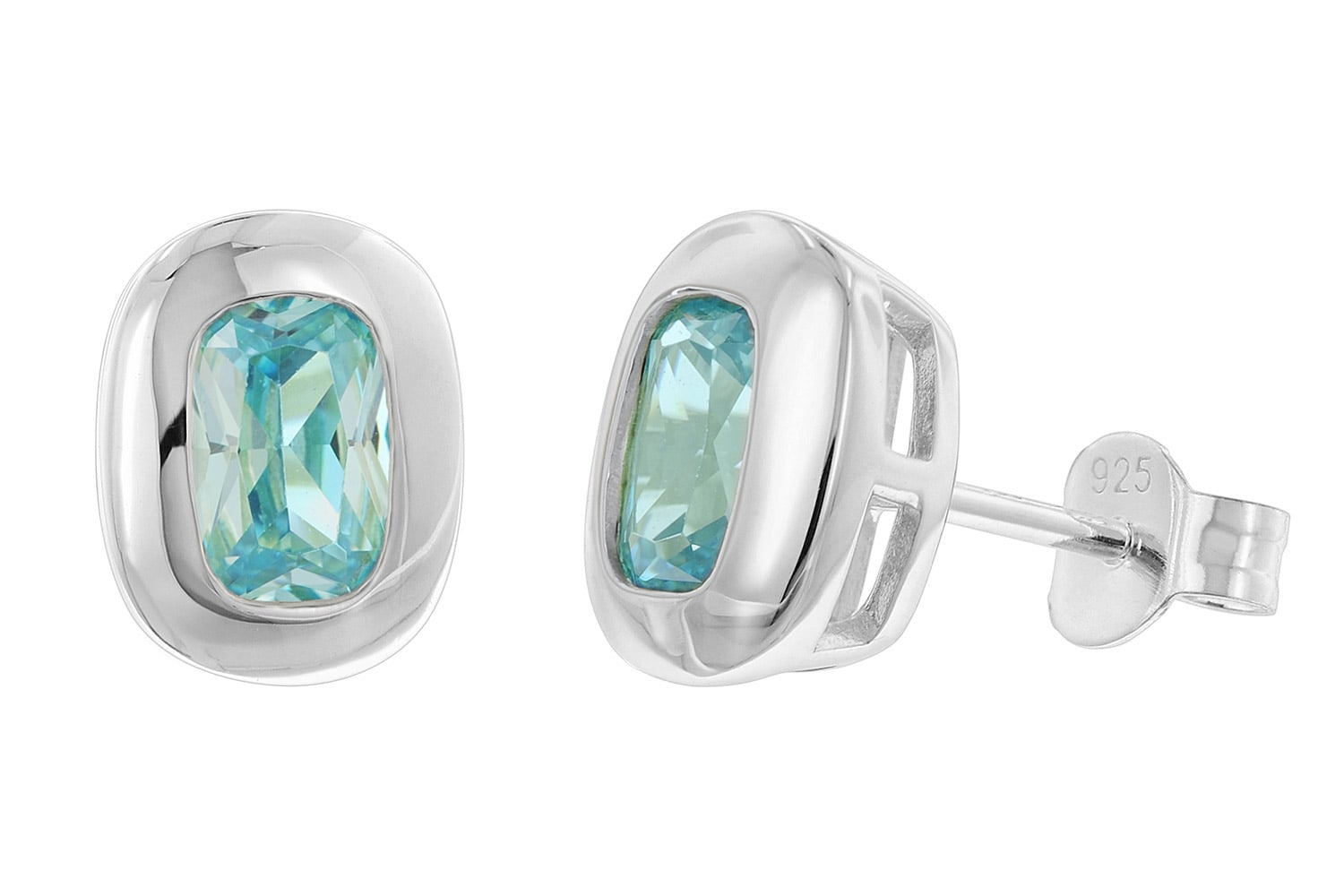 trendor 21440-02 Damen-Ohrringe 925 Silber Ohrstecker Zirkonia Aquamarinblau