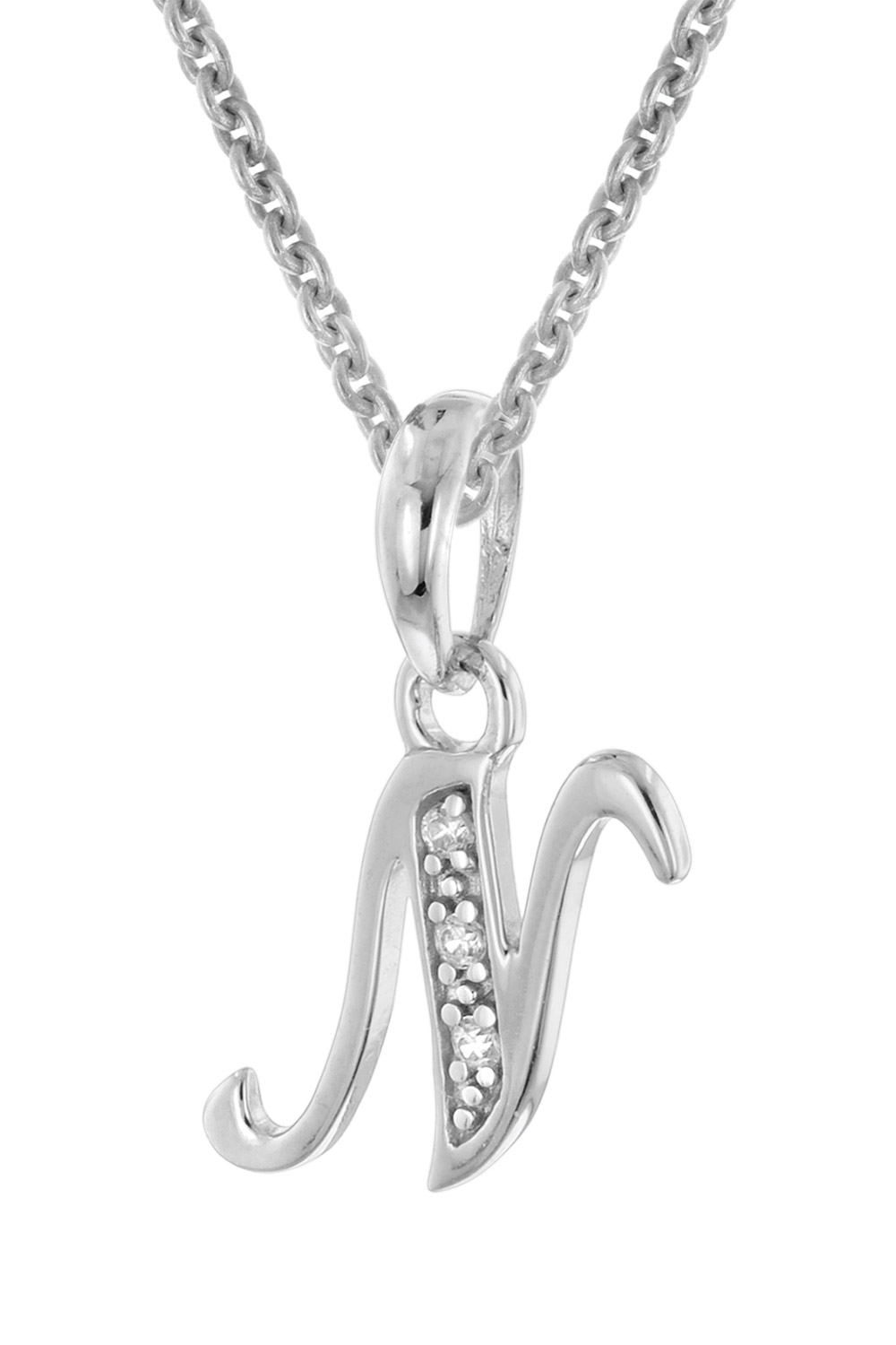 trendor 21240-N Halskette Mit Buchstaben N Anhänger 925 Silber Rhodiniert