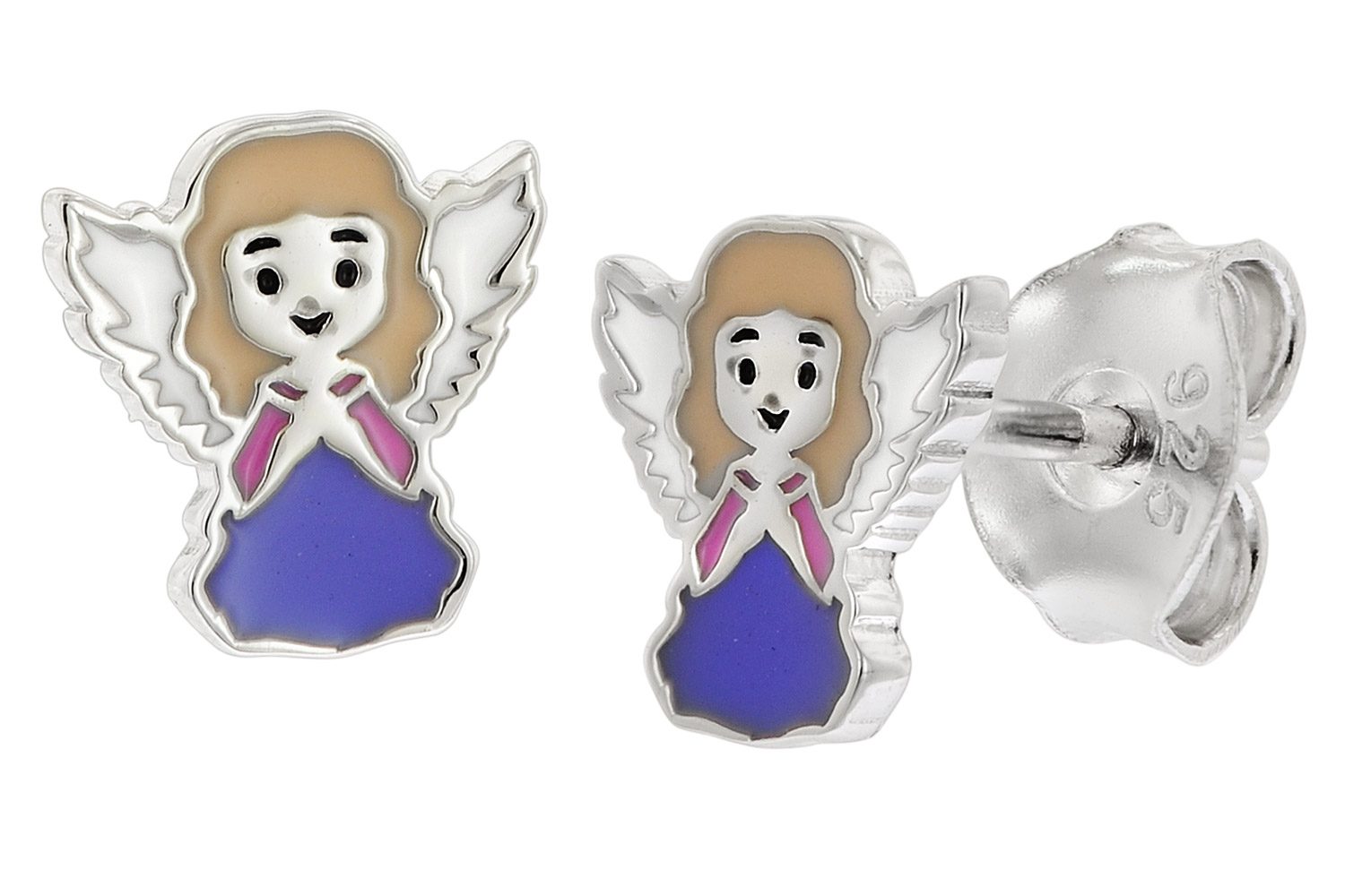 trendor 21551 Kinder-Ohrringe Engel Silber 925 Emailliert