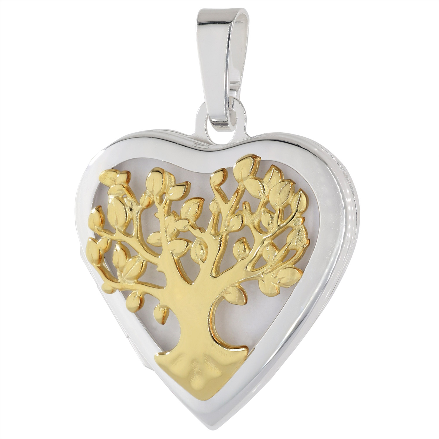 trendor 21566 Herz-Medaillon Anhänger mit Lebensbaum 925 Silber Bicolor