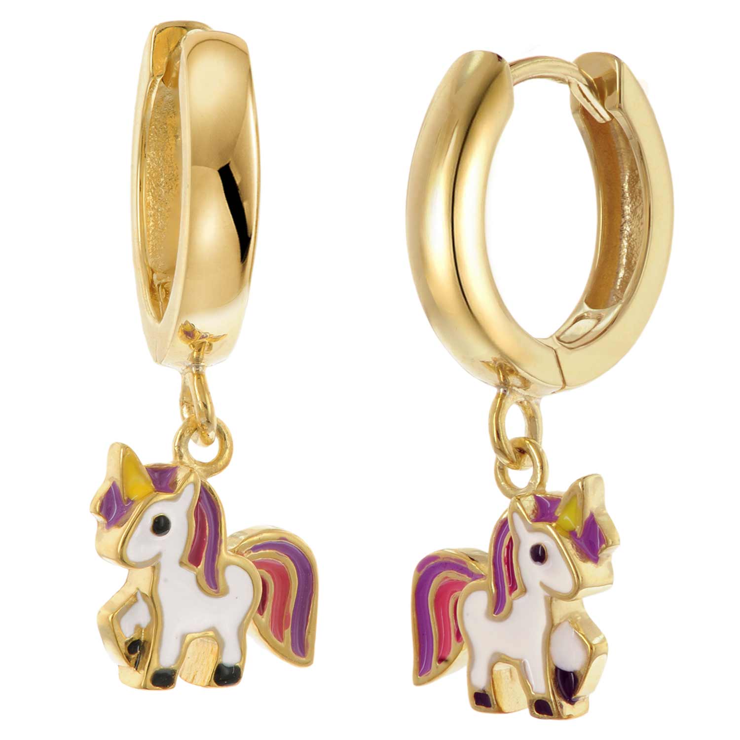 trendor 21618 Mädchen Creolen mit Einhorn-Einhängern 925 Silber Vergoldet