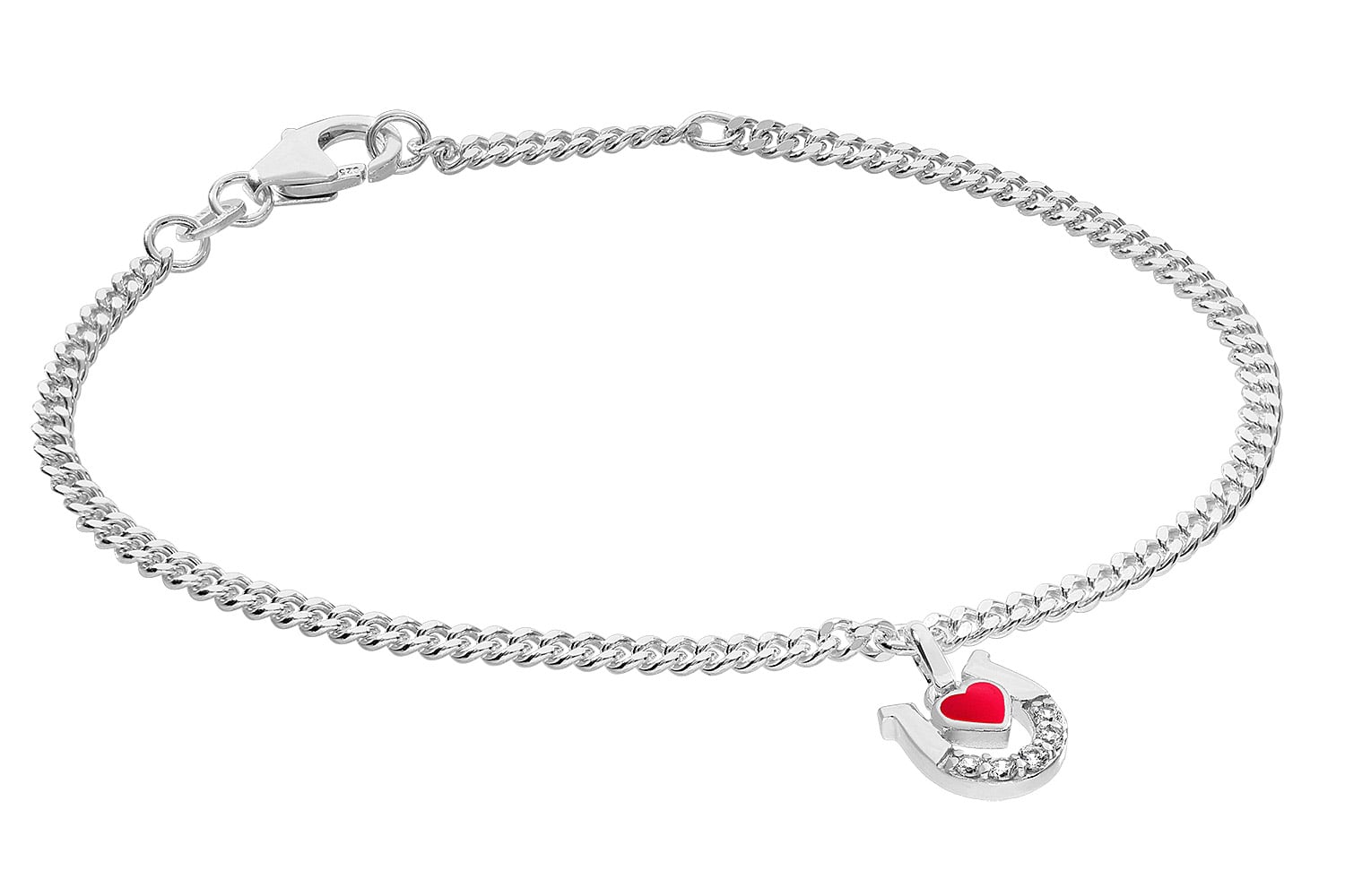 trendor 21626 Mädchen-Armband mit Hufeisen/Herz 925 Silber Rhodiniert