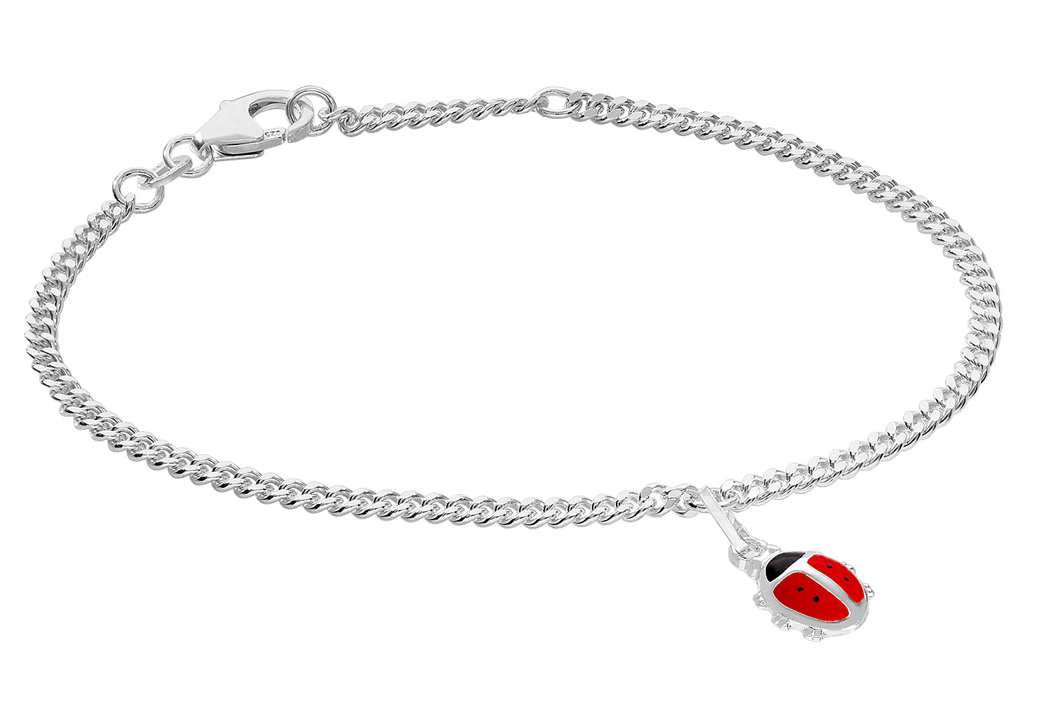 trendor 21575 Mädchen-Armband 925 Silber Rhodiniert Panzerband mit Glückskäfer