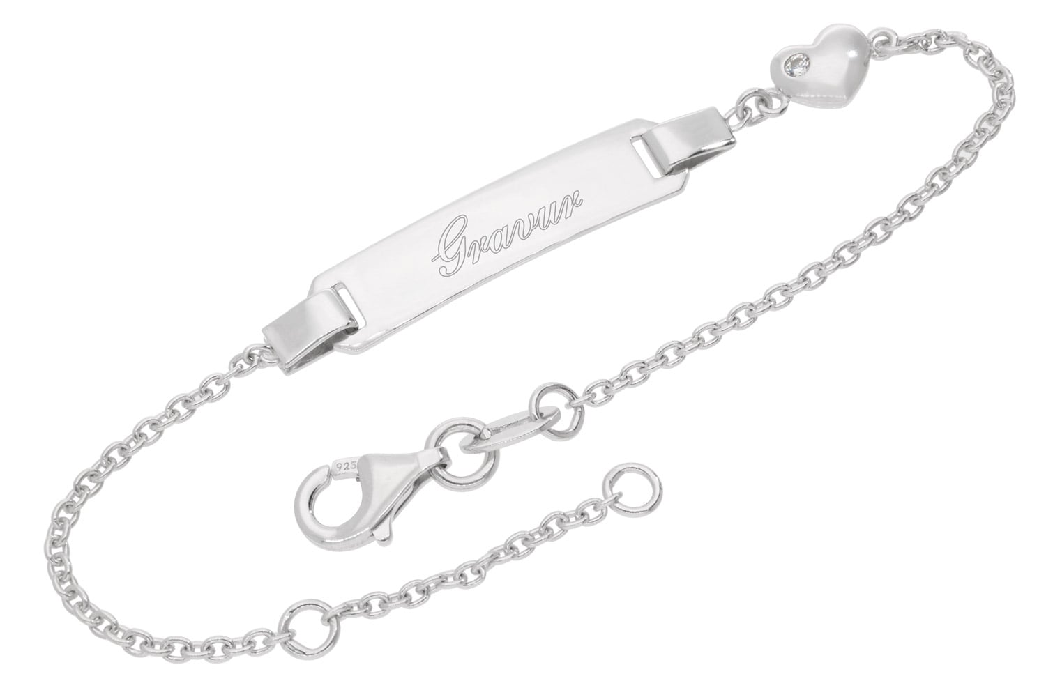 trendor 21628 Gravur-Armband für Kinder mit Herz Silber Namensband 16/14 cm