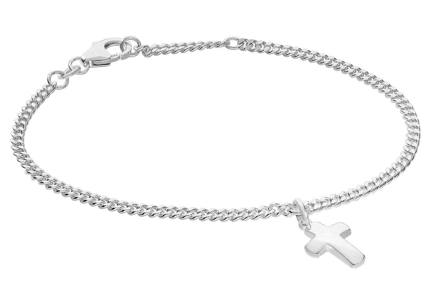 trendor 21580 Mädchen-Armband mit Kreuz 925 Silber Rhodiniert Panzerband