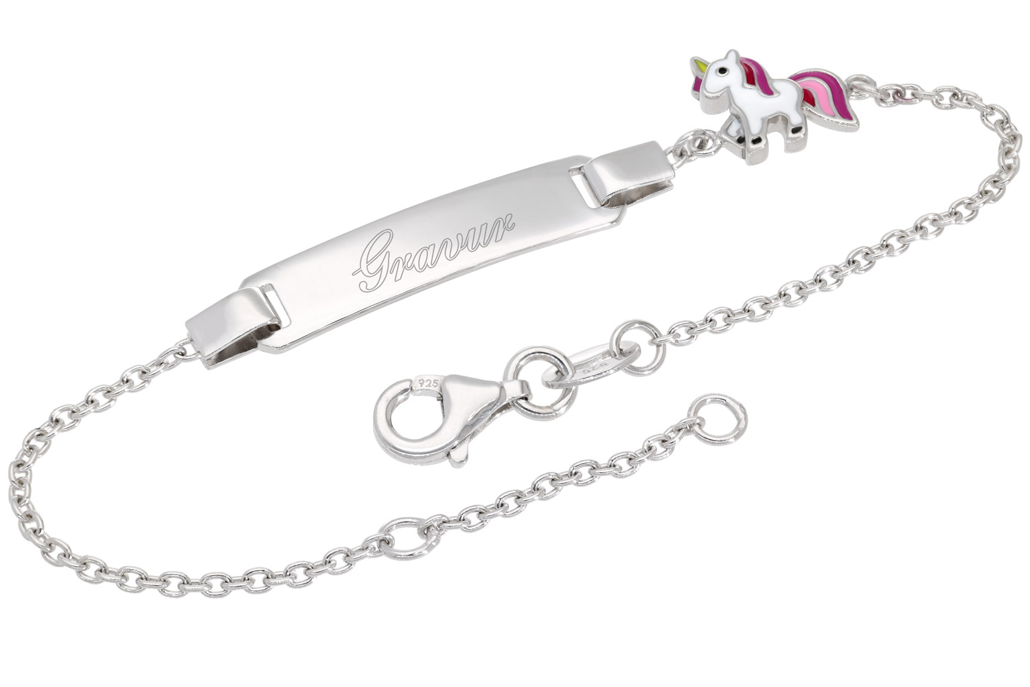 trendor 21629 Gravur-Armband für Kinder Einhorn 925 Silber Namensband 16/14 cm
