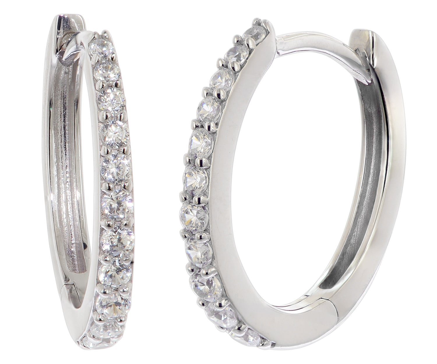 trendor 21693 Damen-Ohrringe 925 Silber Klapp-Creolen mit Zirkonia 14x13 mm