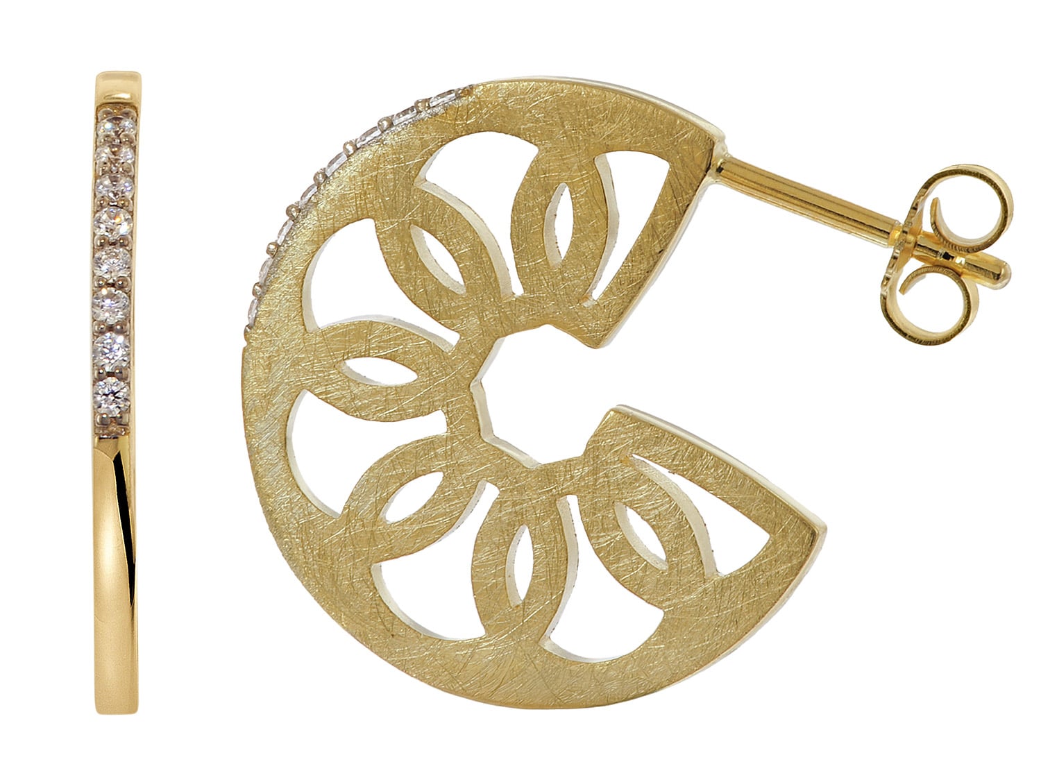 trendor 21712 Damen-Ohrringe Ohrstecker Scheibe 925 Silber Vergoldet Zirkonia