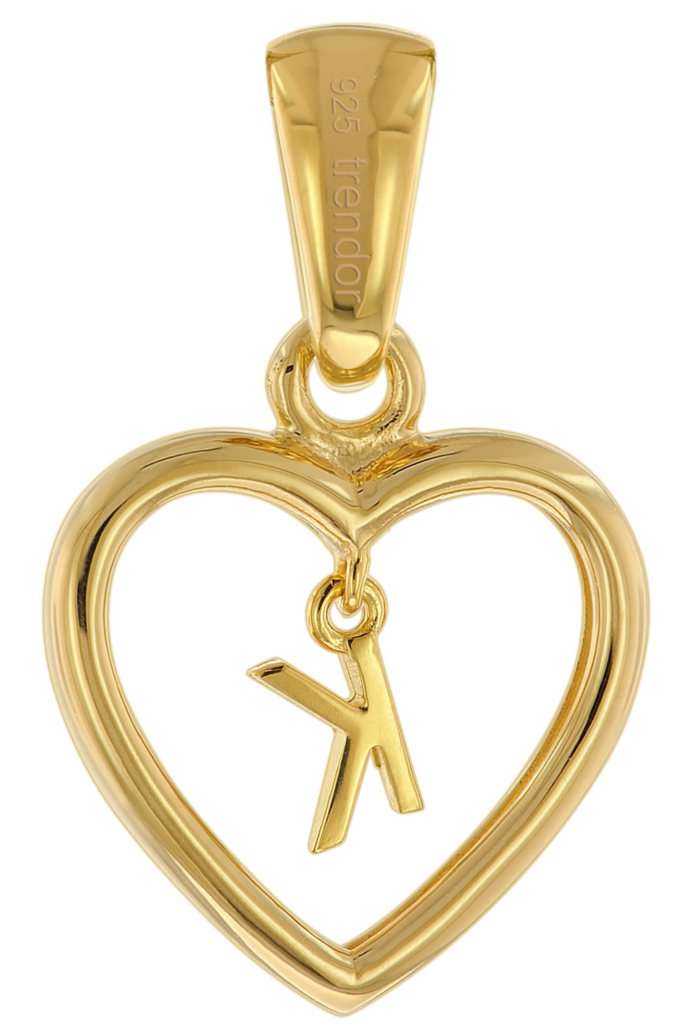 trendor 51850-K Heart Pendant with Letter K Gold Plated 925 Silver