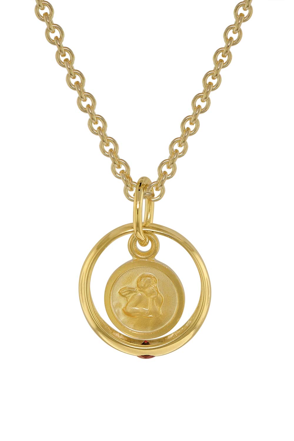 trendor 75398 Taufring Rubin Engel Gold 585 / 14 K mit vergoldeter Silberkette