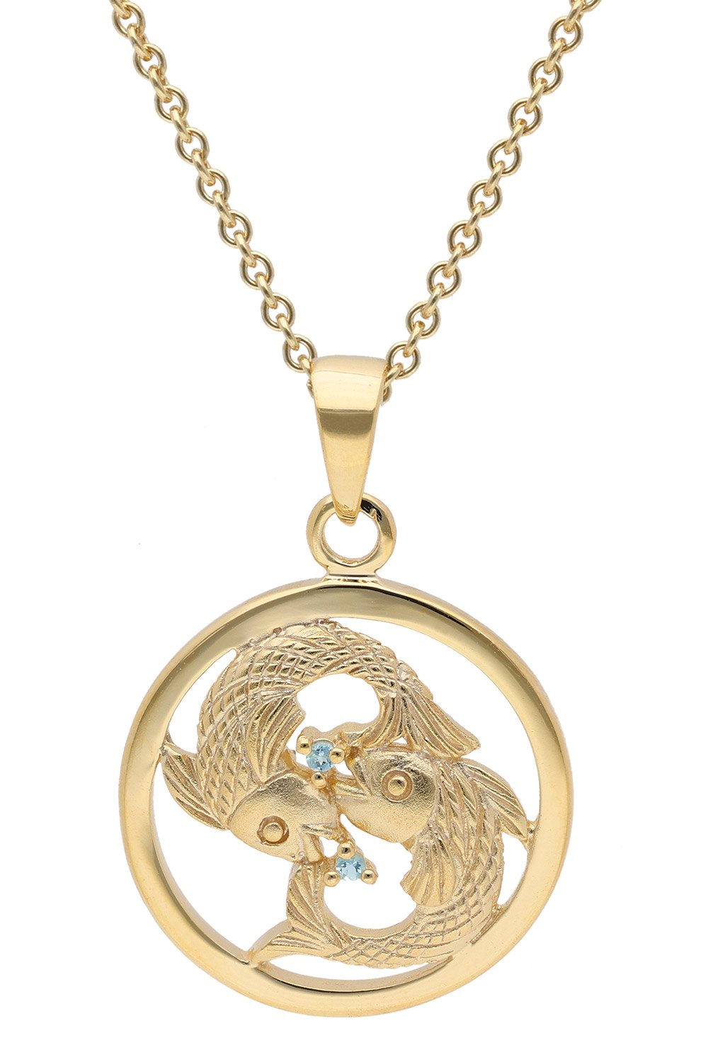 trendor 15560-03 Sternzeichen Fische Gold 333 mit Aquamarin + vergoldete Kette