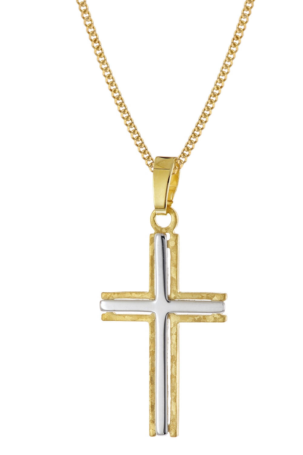 trendor 68490 Kreuz-Anhänger 585 Gold Bicolor mit goldplattierter Silberkette