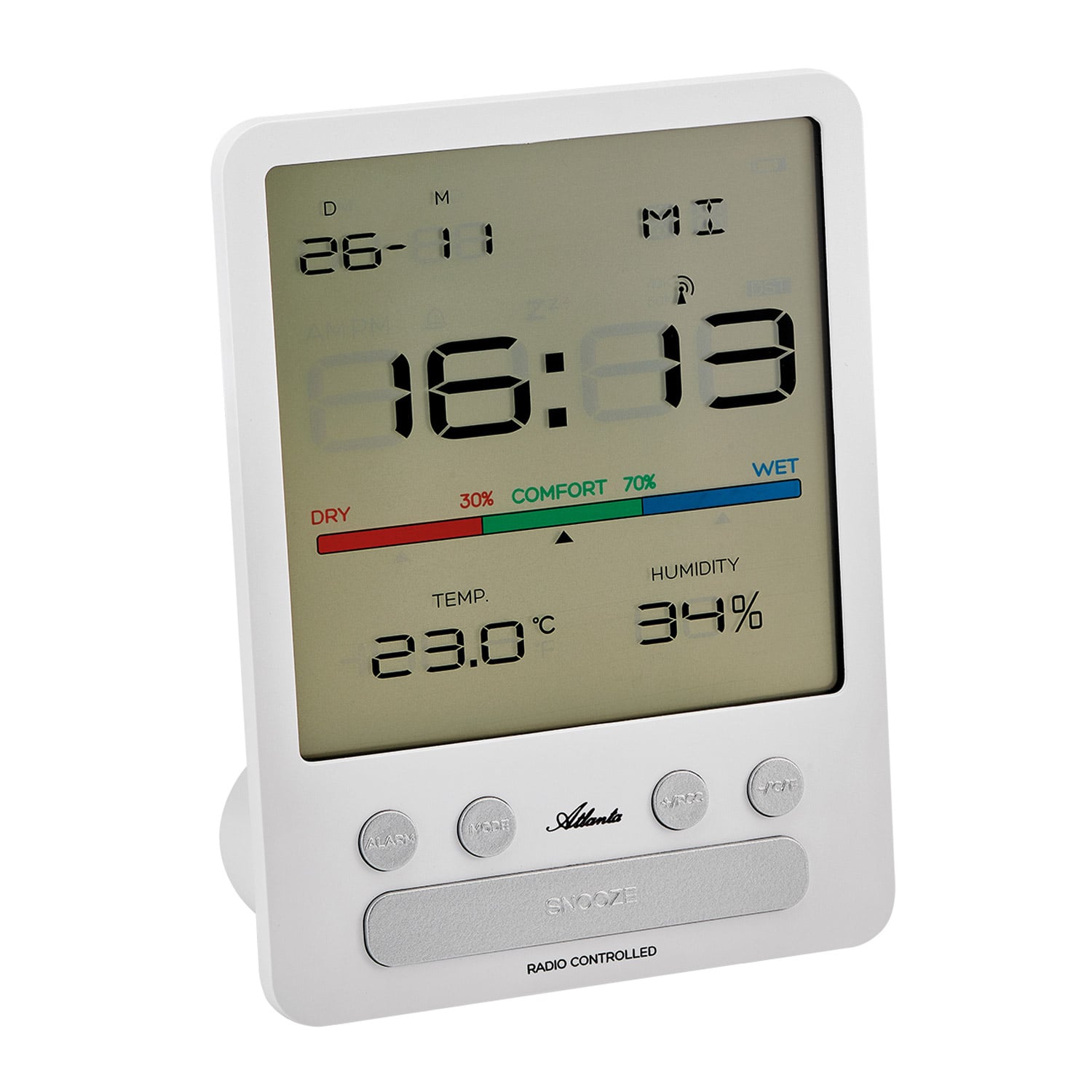 Atlanta 2870/0 Digital-Funkwecker Hygrometer Slim Weiß