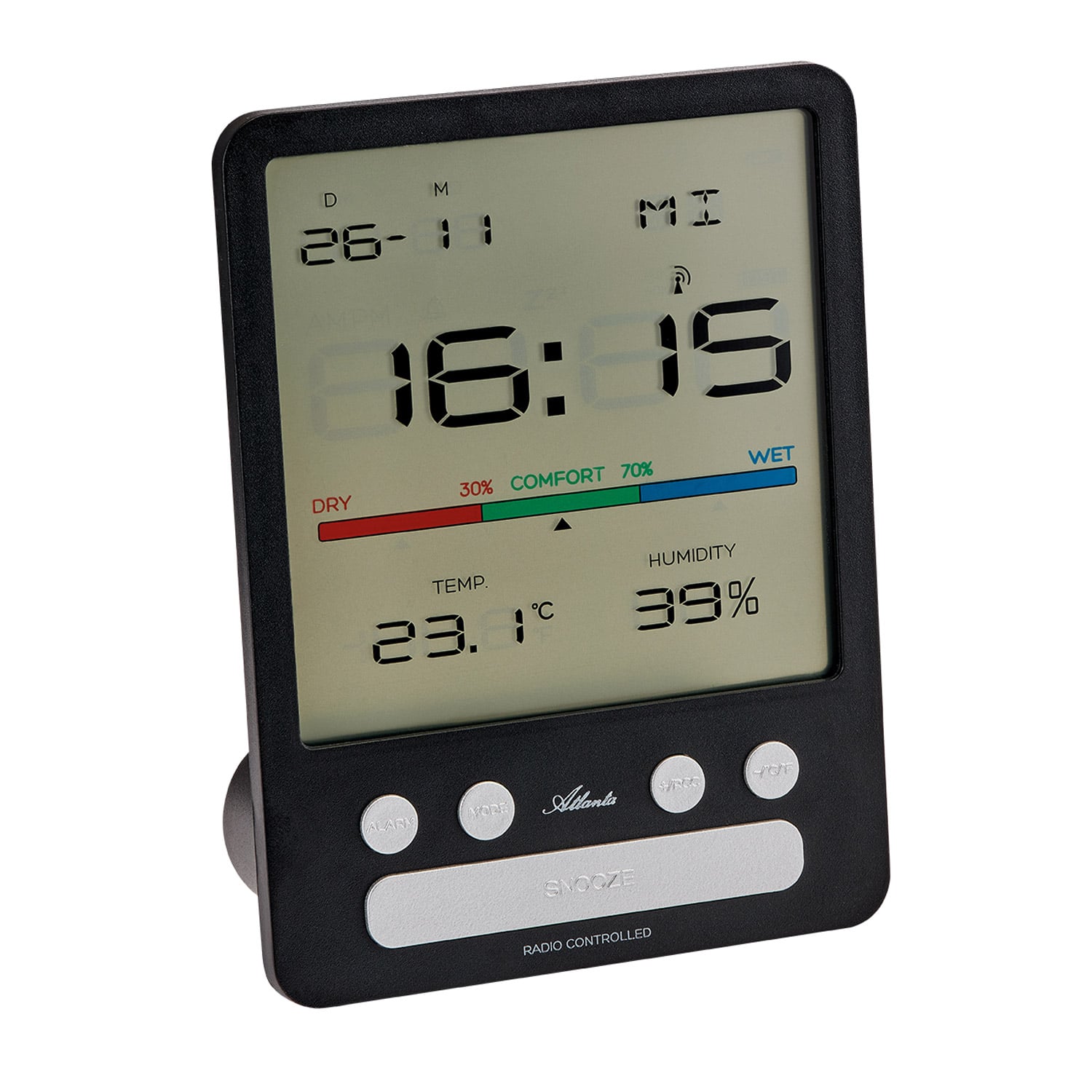 Atlanta 2870/7 Digital-Funkwecker Hygrometer Slim Schwarz