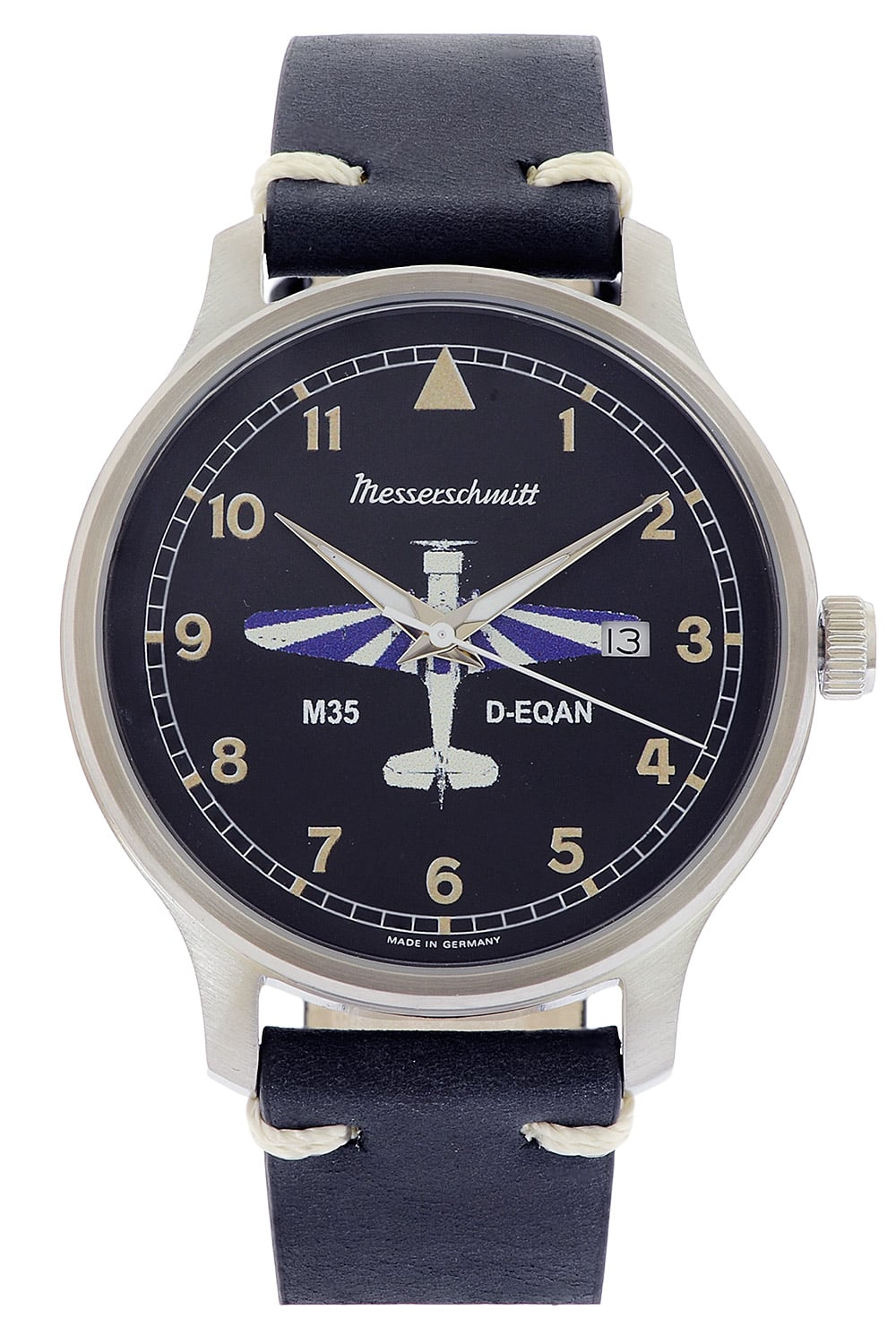 Messerschmitt Messerschmitt M 35Q SL Herrenuhr M35 Quarz mit Lederband Schwarz