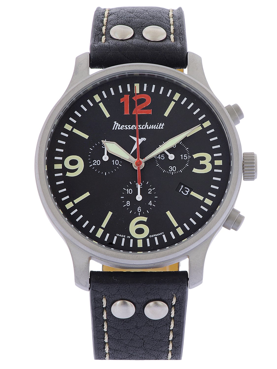 Messerschmitt Messerschmitt ME 3H205R12 L Herren Fliegeruhr Chronograph Lederband Schwarz