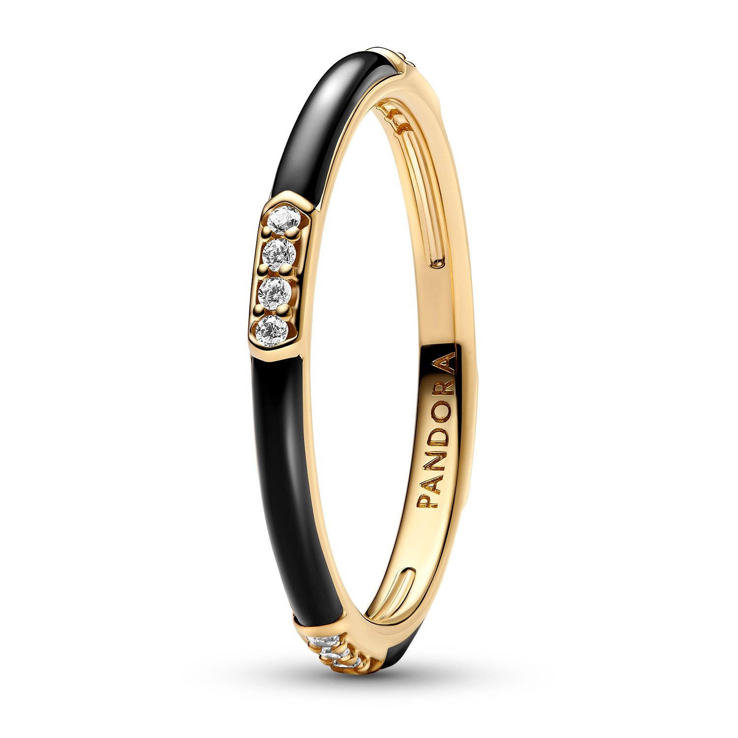 Pandora 163686C01 Damenring Schwarze Emaille und Steine Goldfarben