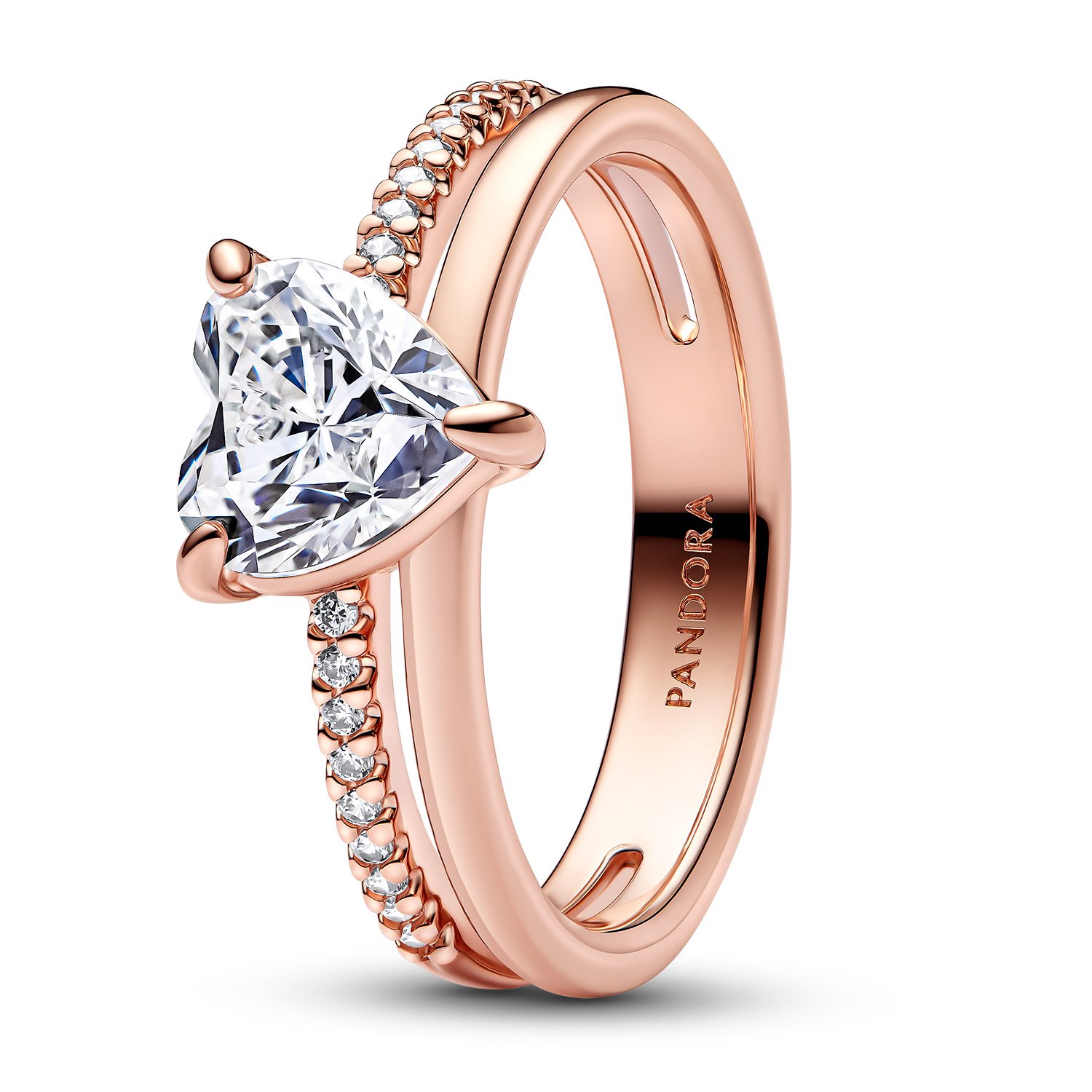 Pandora 183100C01 Damen-Ring Doppelschiene mit Herz Roségoldfarben