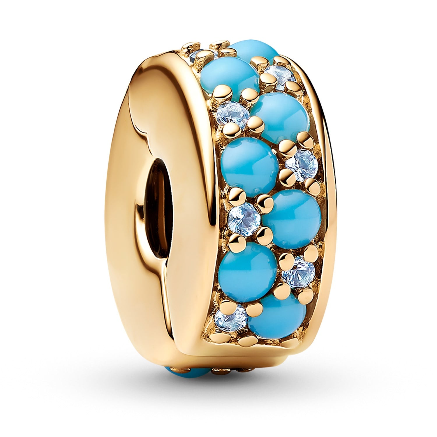 Pandora 763902C01 Clip-Charm Aquamarinblau Goldfarben