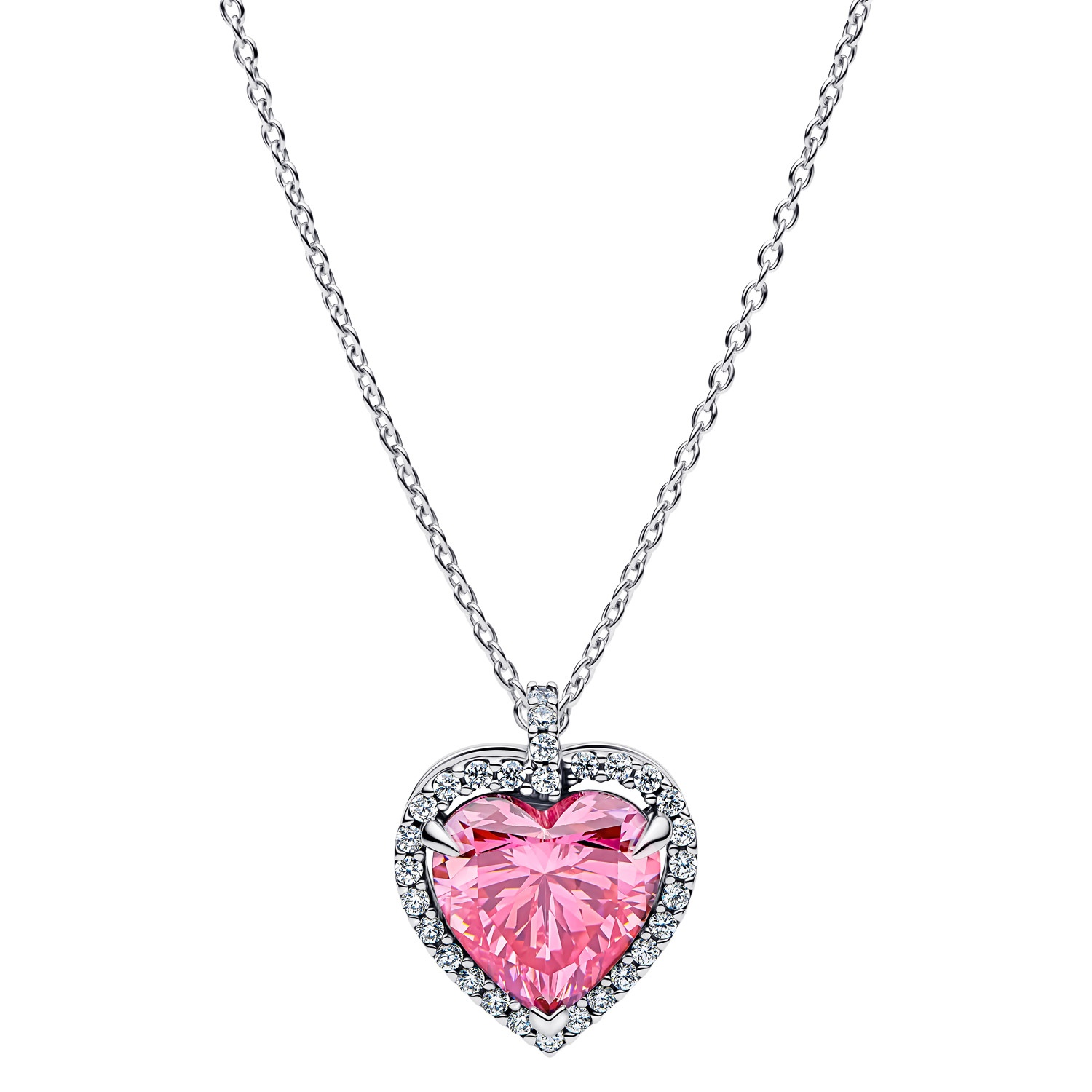 Pandora 394414C01-45 Damen-Kette Pinkfarbenes Halo Herz Silber