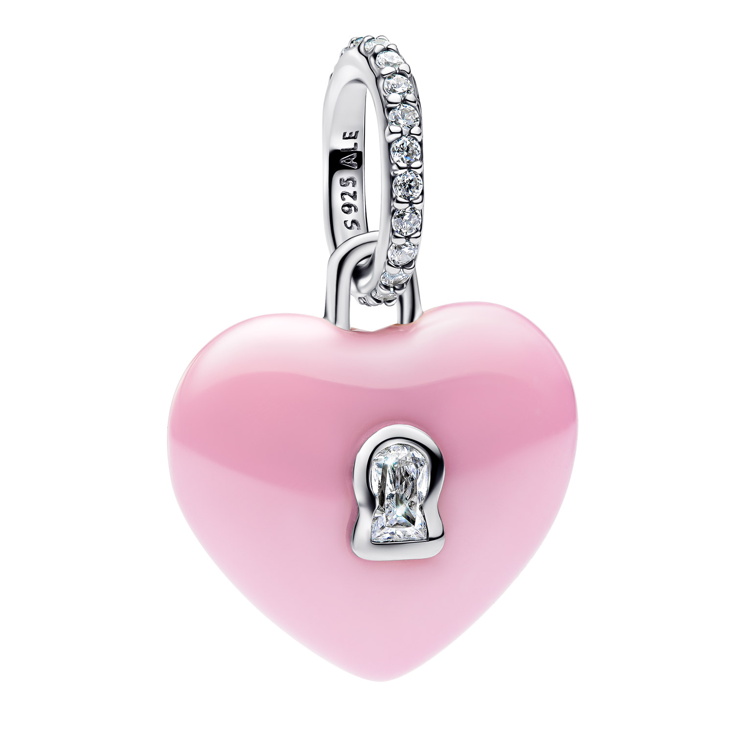 Pandora 794424C01 Silber Charm-Anhänger Rosafarbenes Keramik Herzschloss