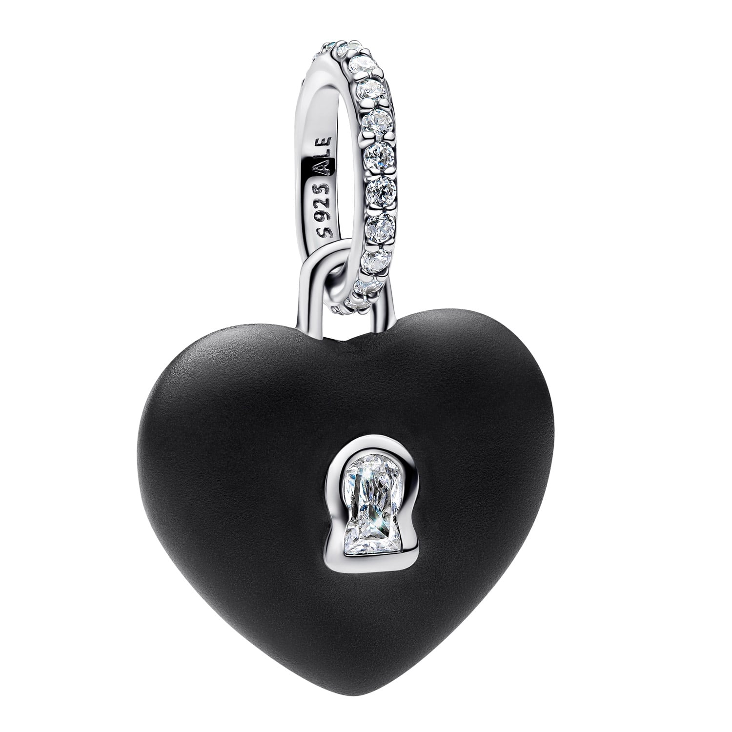 Pandora 794424C02 Silber Charm-Anhänger Mattschwarzes Keramik Herz-Schloss