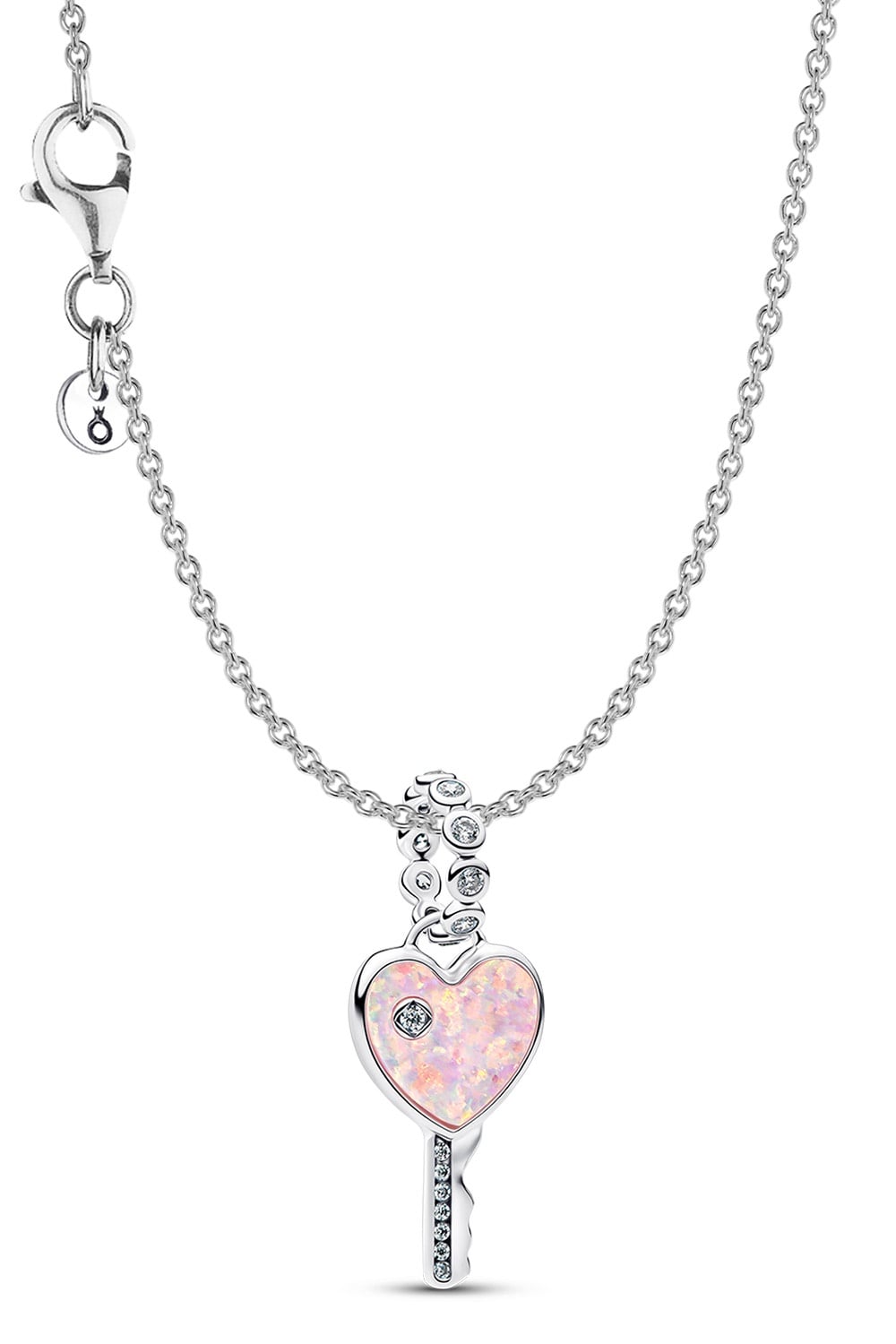 Pandora 21529 Damen-Halskette Silber Schmuckset Opalisierender Herz-Schlüssel