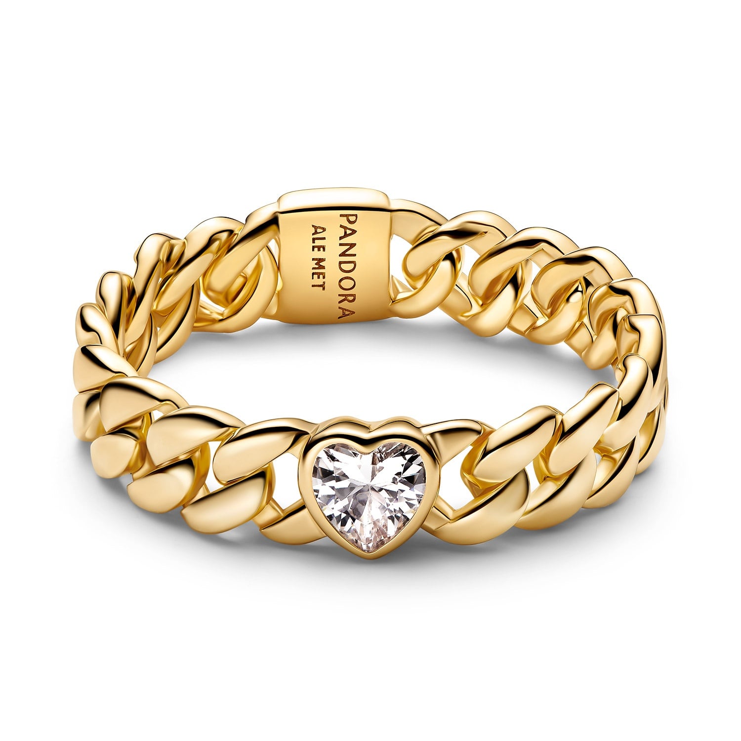 Pandora 164386C01 Damenring Panzerkette mit Herz Goldfarben