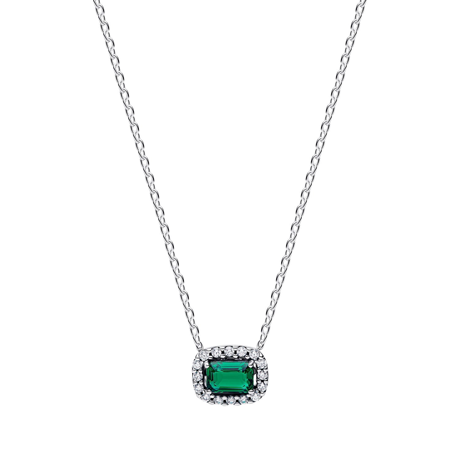 Pandora 394503C01 Silber-Collier für Damen Rechteckiges Funkelndes Grün