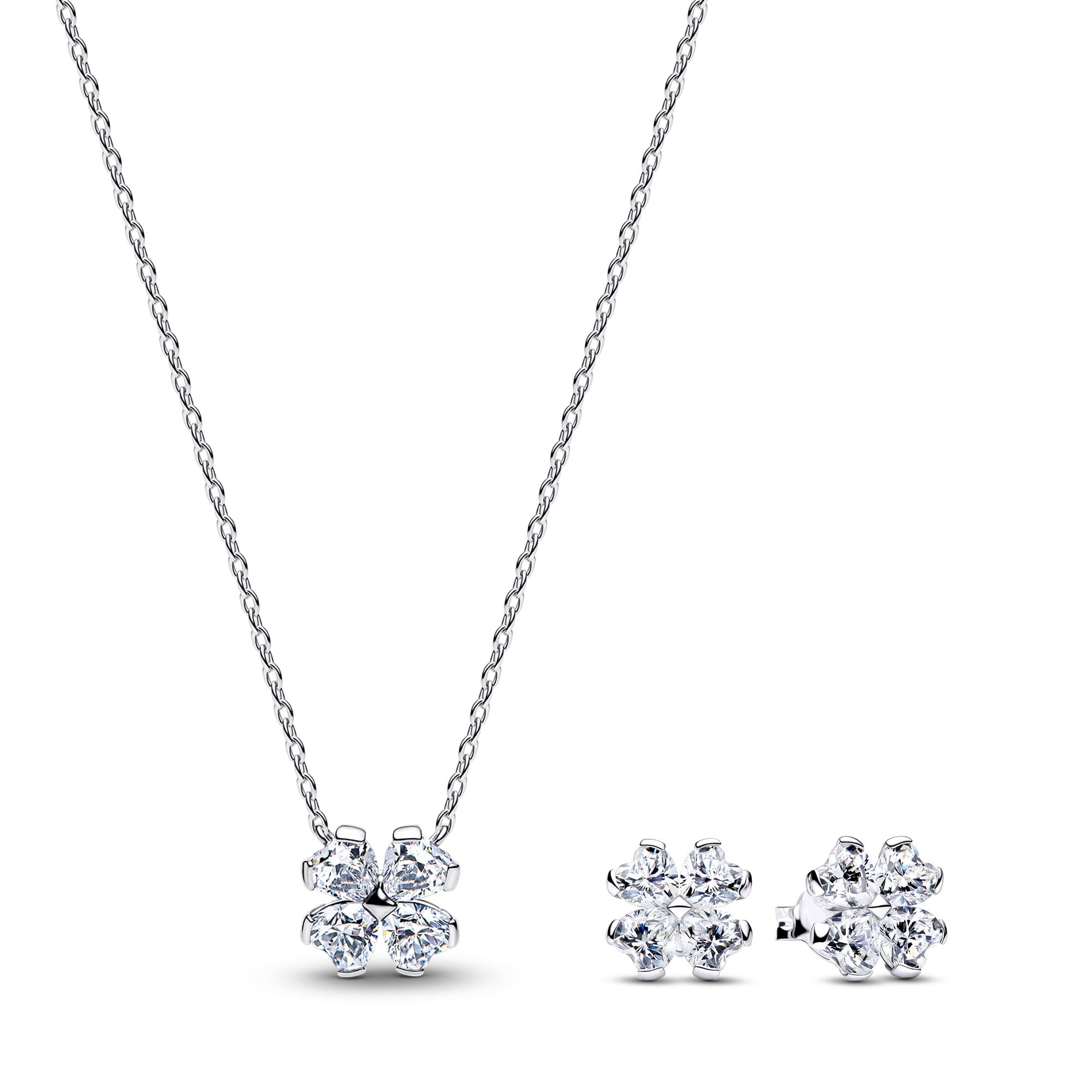 Pandora 21782 Geschenkset für Damen Kette und Ohrstecker Funkelnder Glücksklee
