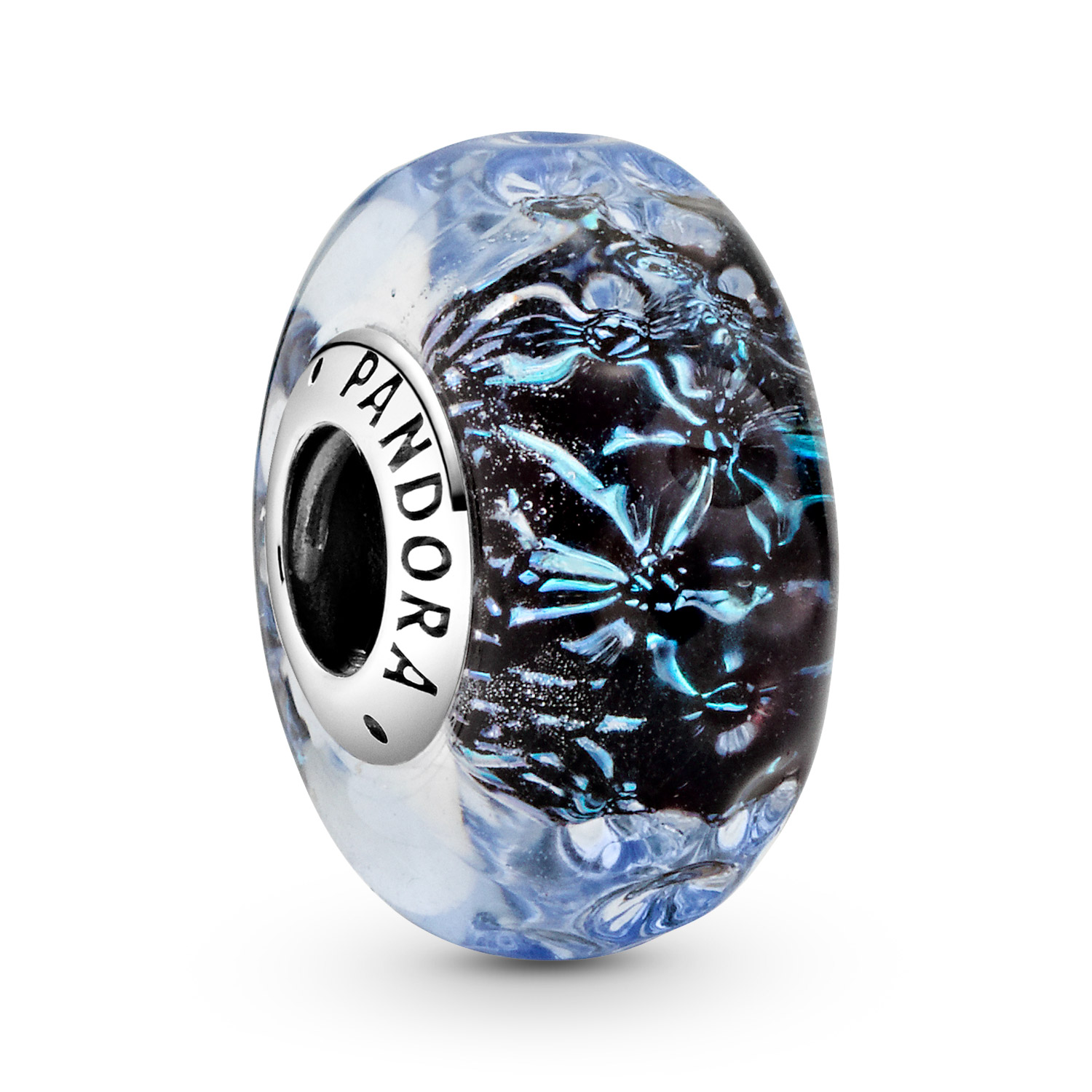 Pandora 798938C00 Silber Bead-Charm Muranoglas Welliger Dunkelblauer Ozean