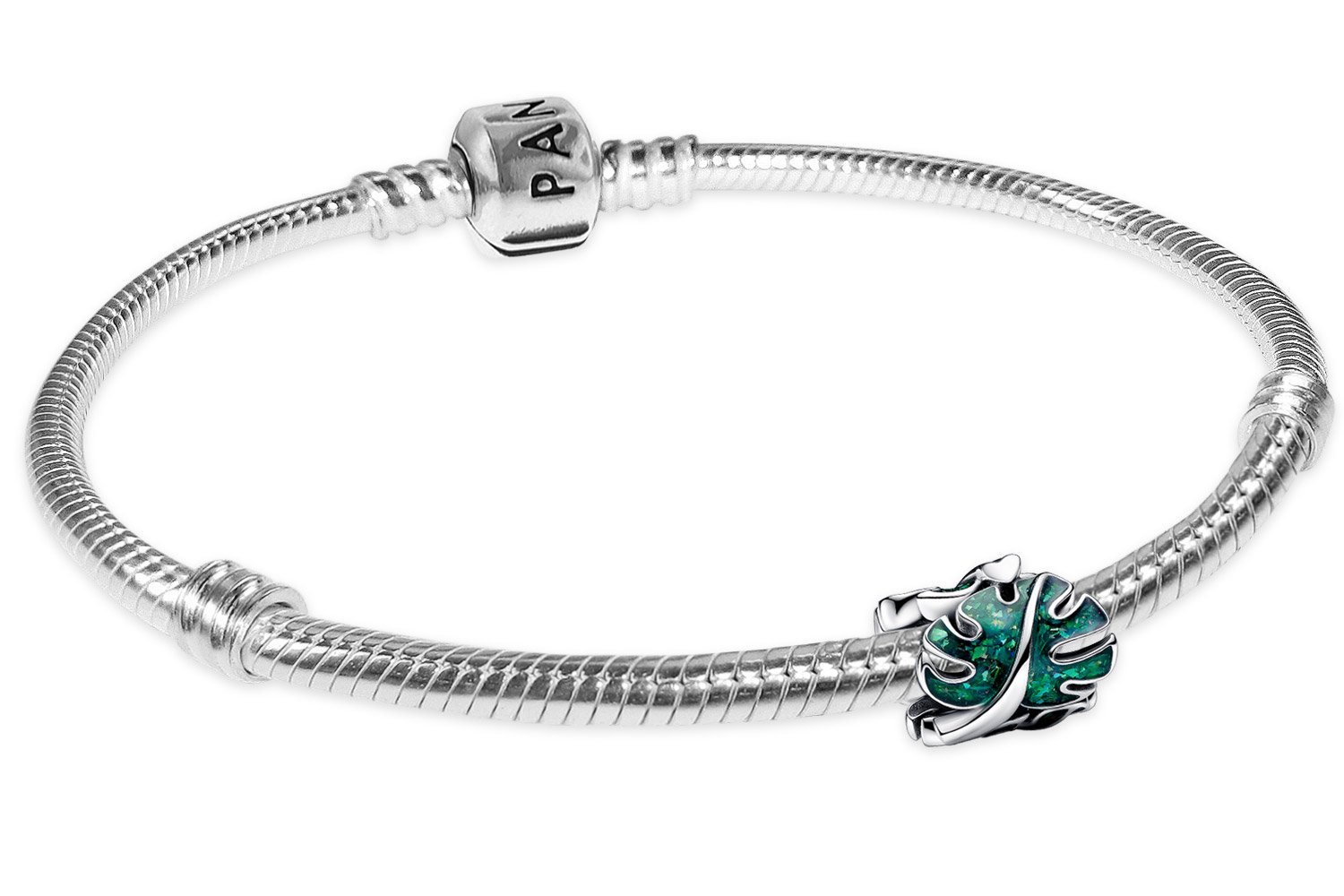 Pandora 68313 Damenarmband Geschenk-Set Grüne Monstera-Blätter Silber