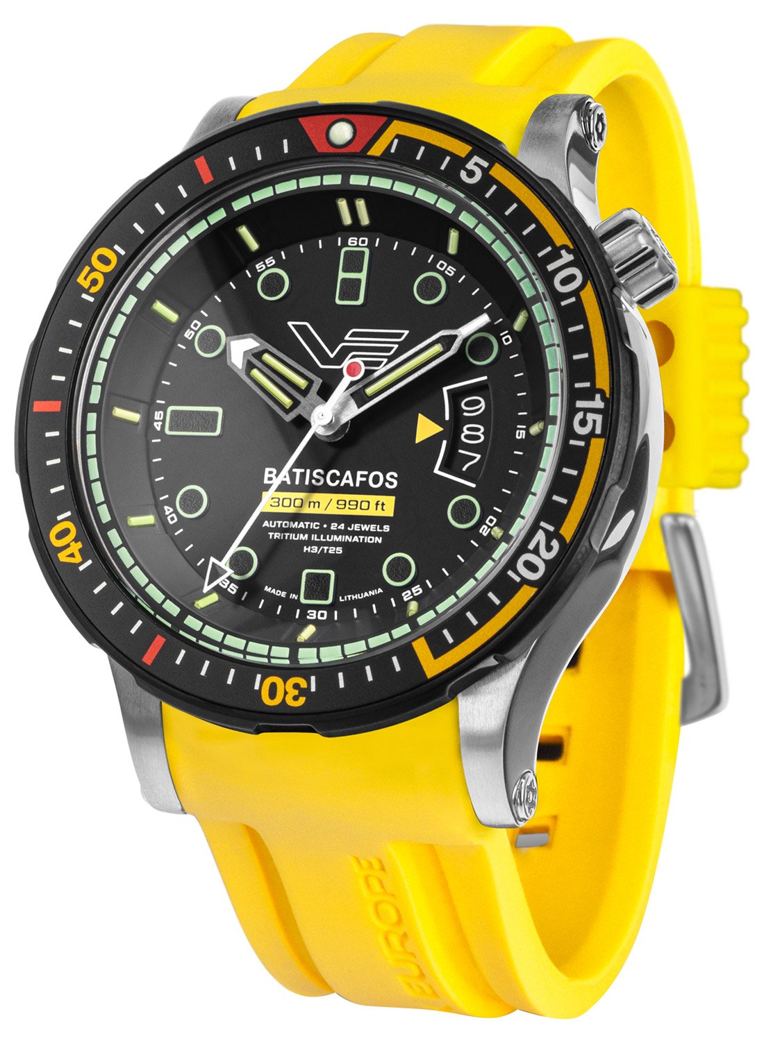 Vostok Europe NH35-511E767-YLW Herrenuhr Taucher Batiscafos Gelb/Schwarz