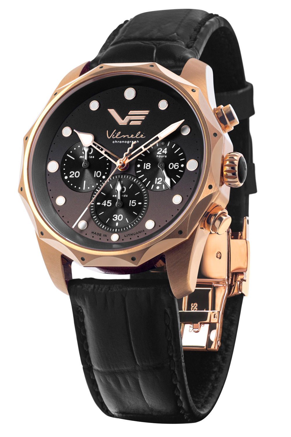 Vostok Europe JS20-125B751 Damen-Chronograph Vilnele Schwarz/Roségoldfarben Vostok Europe JS20-125B751 Damen-Chronograph Vilnele Schwarz/Roségoldfarben