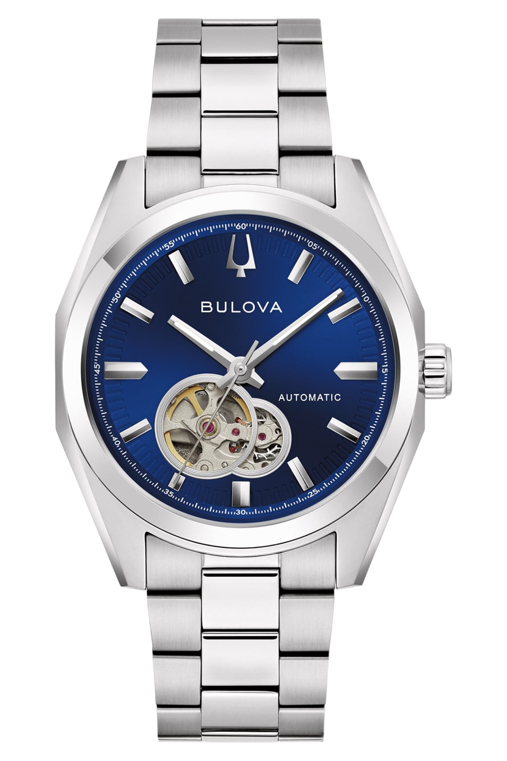 Bulova 96A350 Herren-Automatikuhr Surveyor Open Heart Stahl/Blau