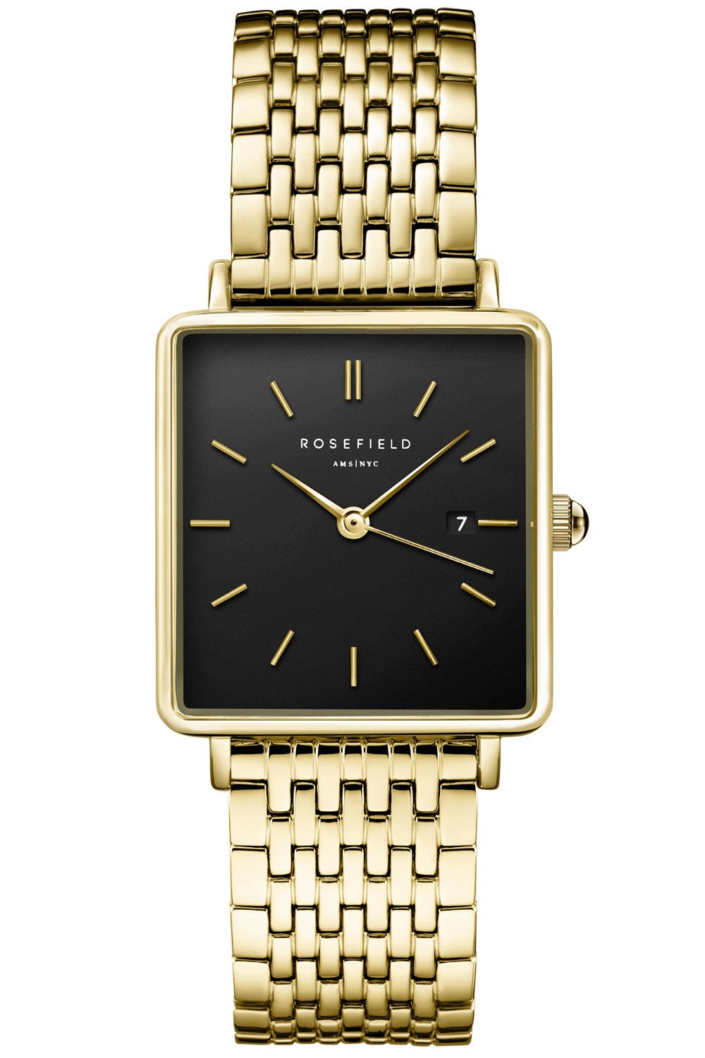 Rosefield QBSG-Q017 Damenuhr Rechteckig Goldfarben/Schwarz
