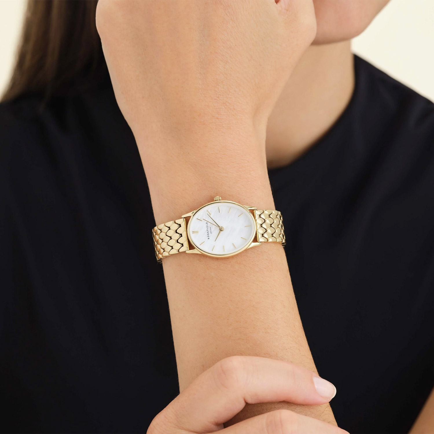 Rosefield Rose Goldene Armbanduhr Rosefield Schwarzes Zifferblatt